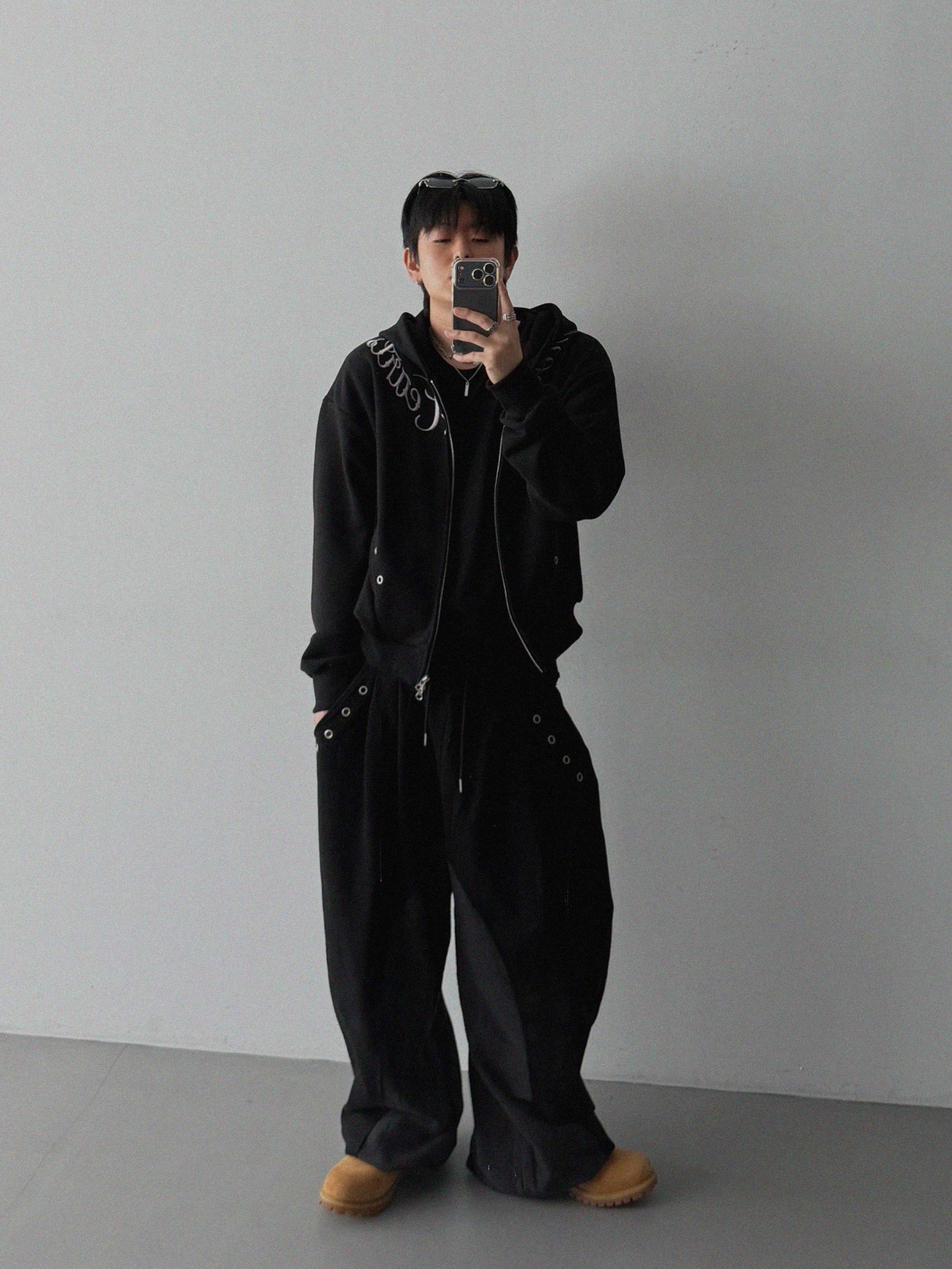 Broken eyelet crop hoodie zip-up