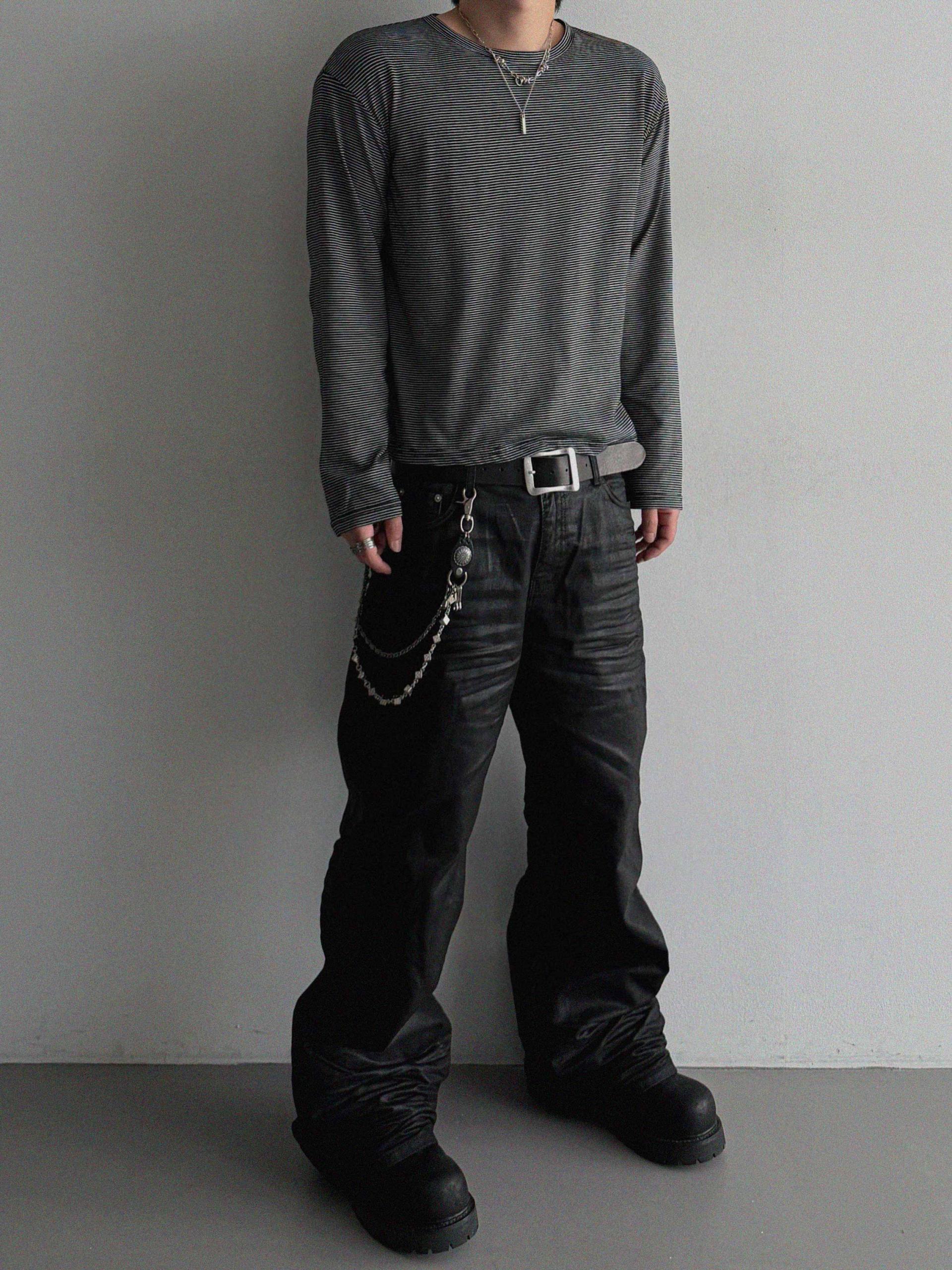 Embo coated semi flare pants