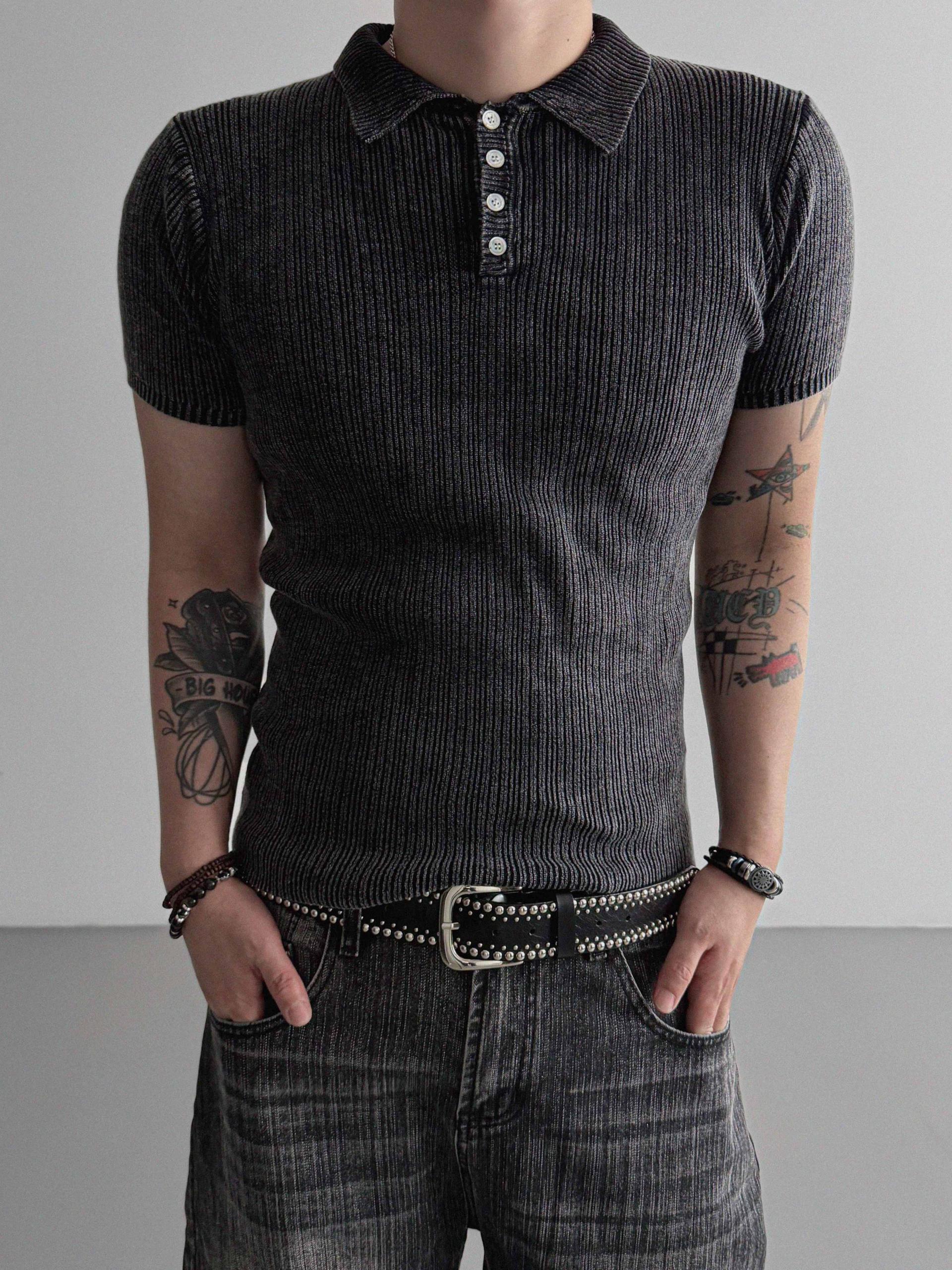 Garments ribbed collar muscle half T