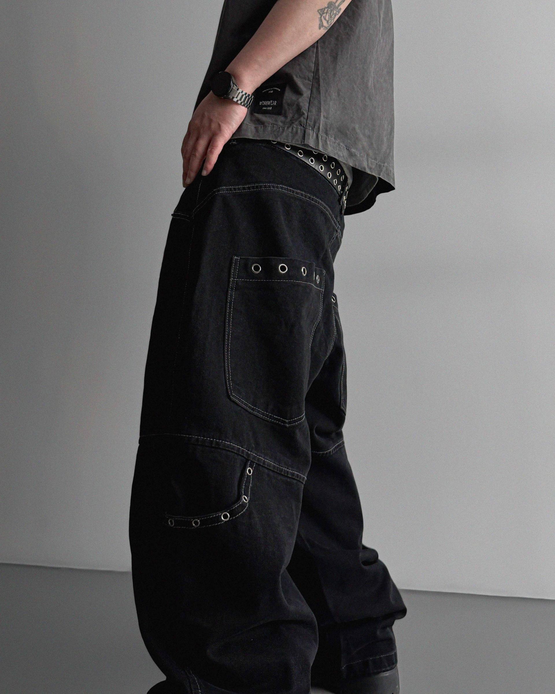 Eyelet pocket balloon denim pants