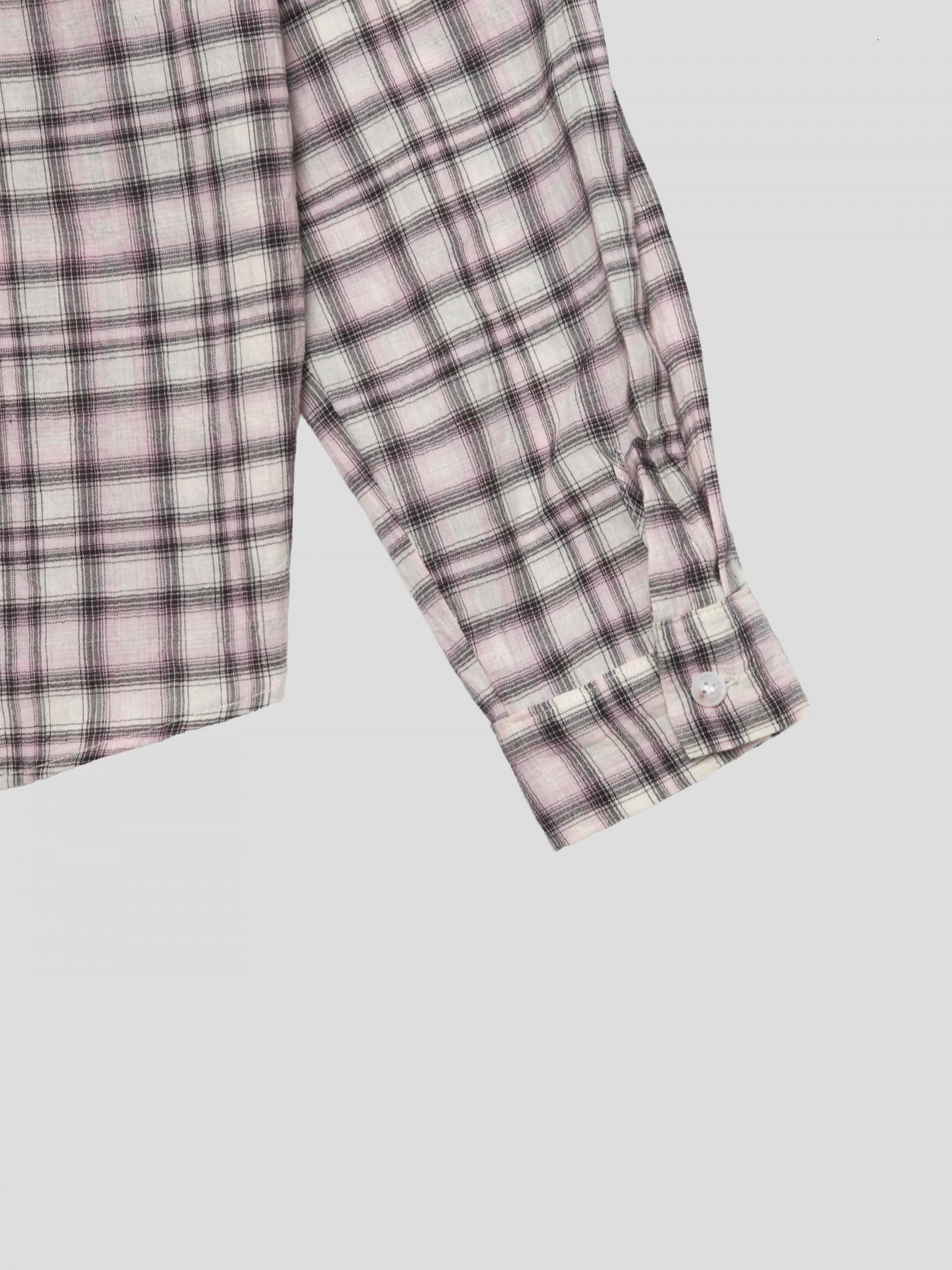 Linen two pocket crop check shirt