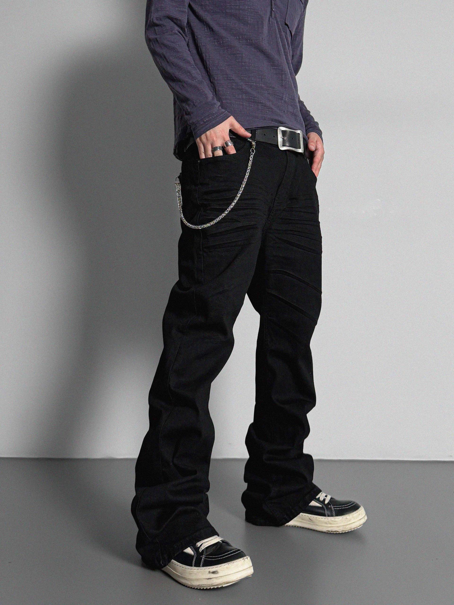 Dark embo sagging flare black jeans