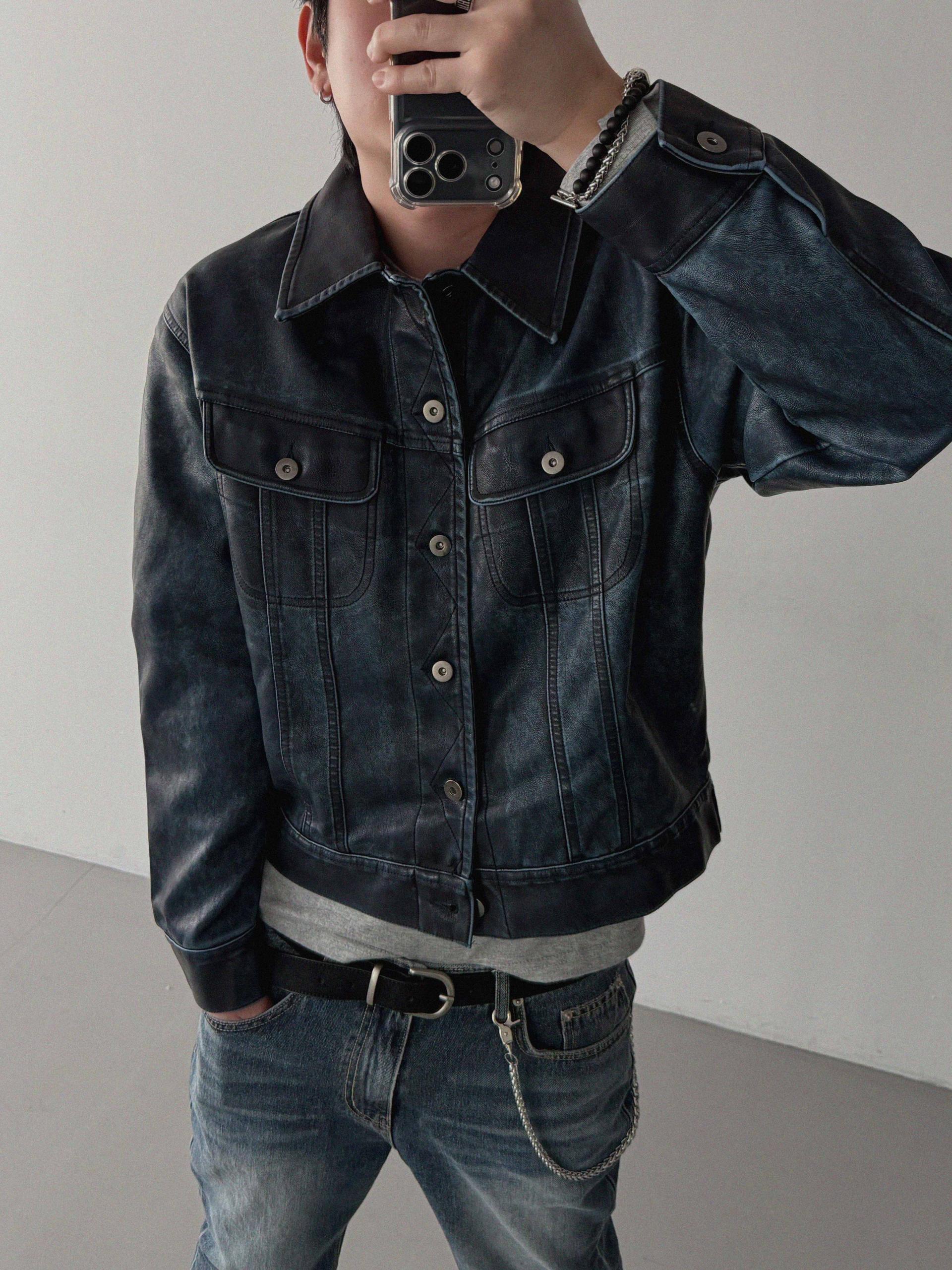 Rex leather trucker crop jacket