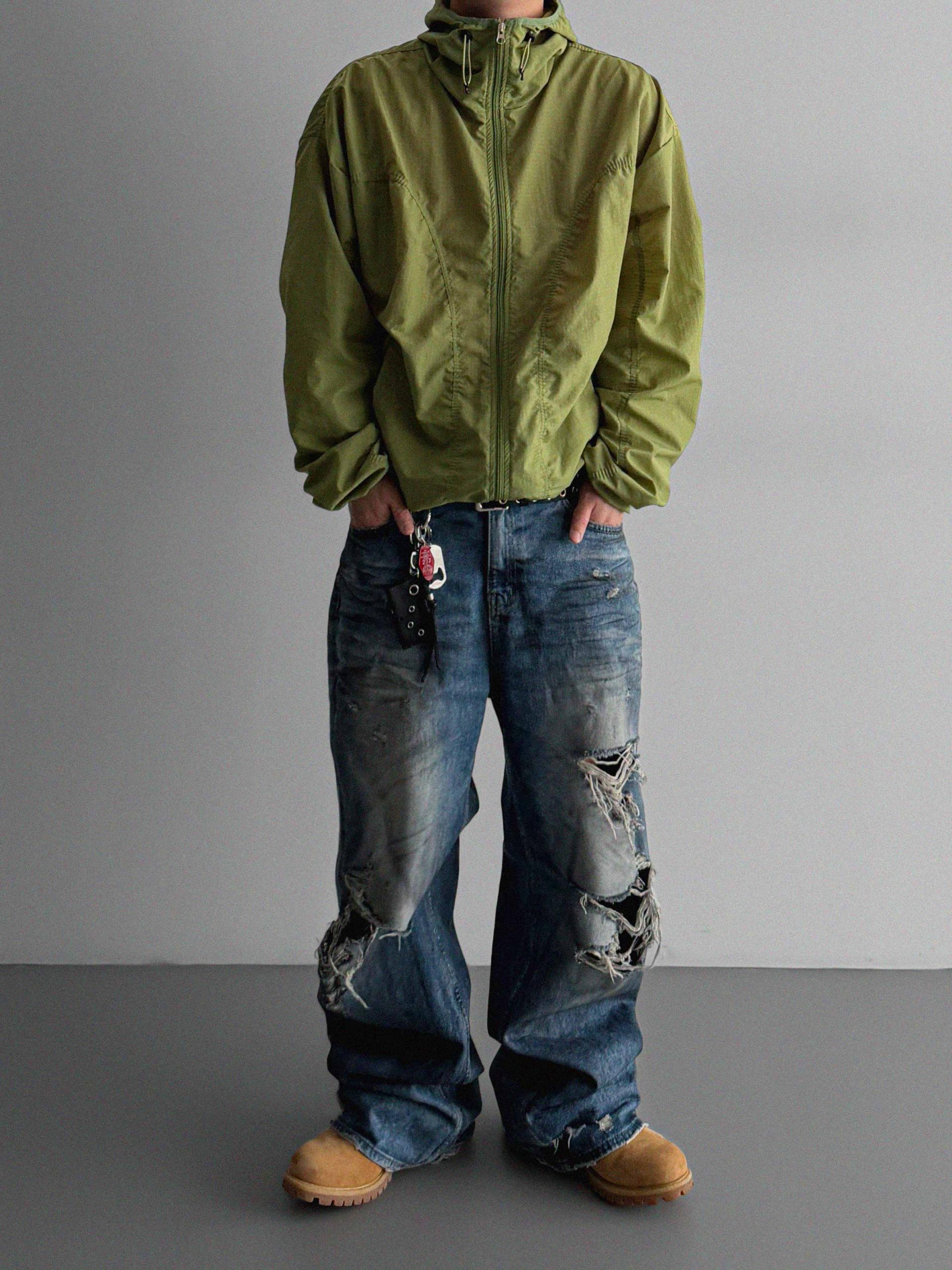 Core shirring waterproof hooded jacket