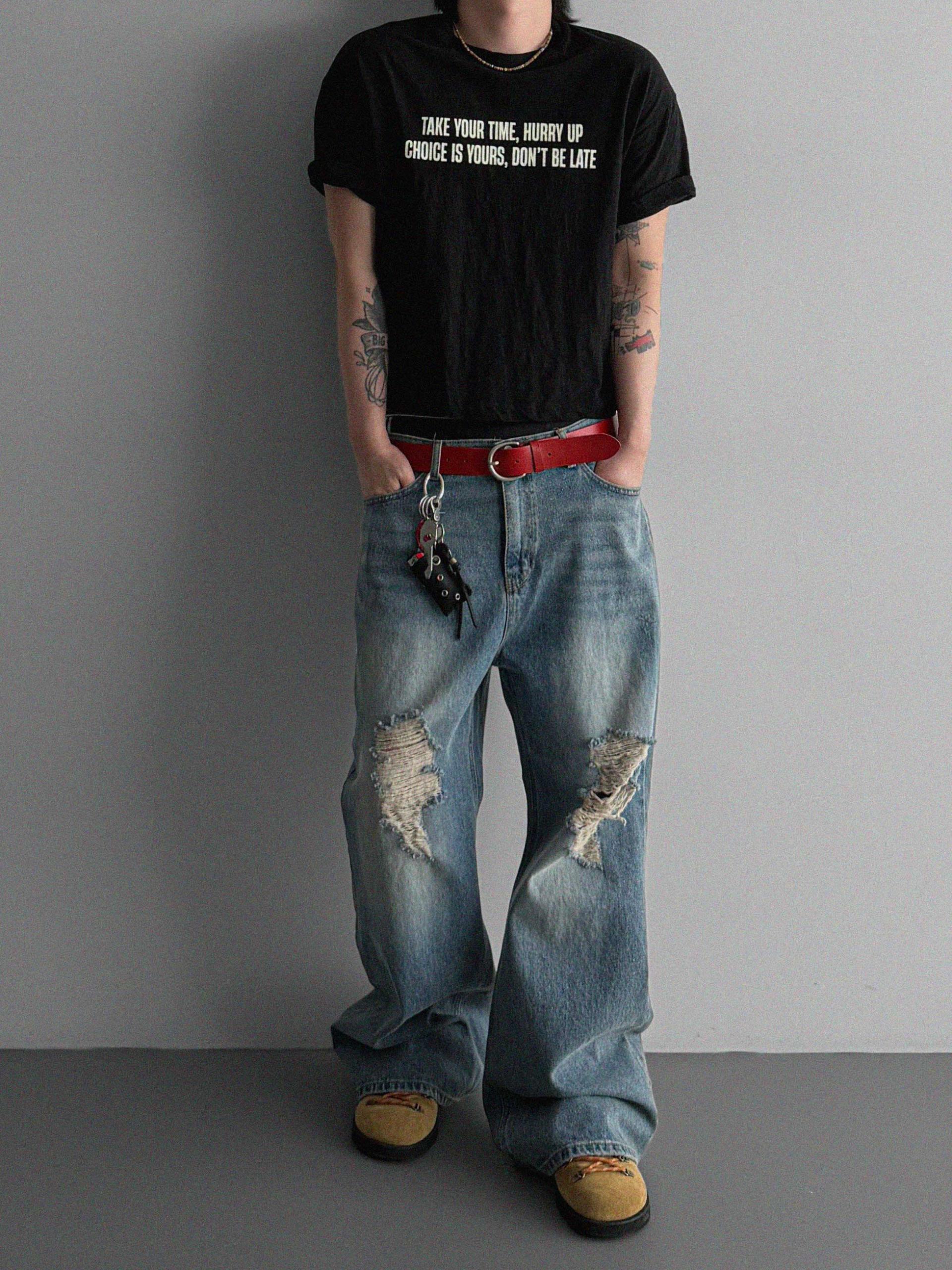 Destroyed flare denim pants