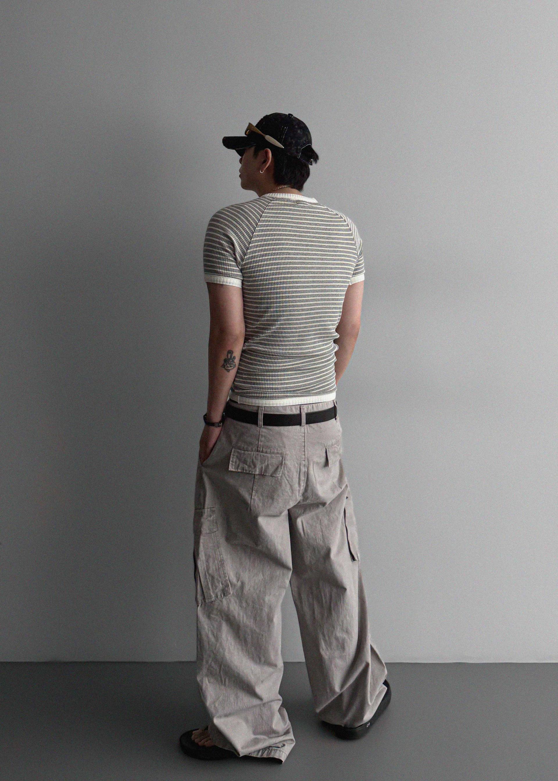 Dyed ripstop cargo curved pants