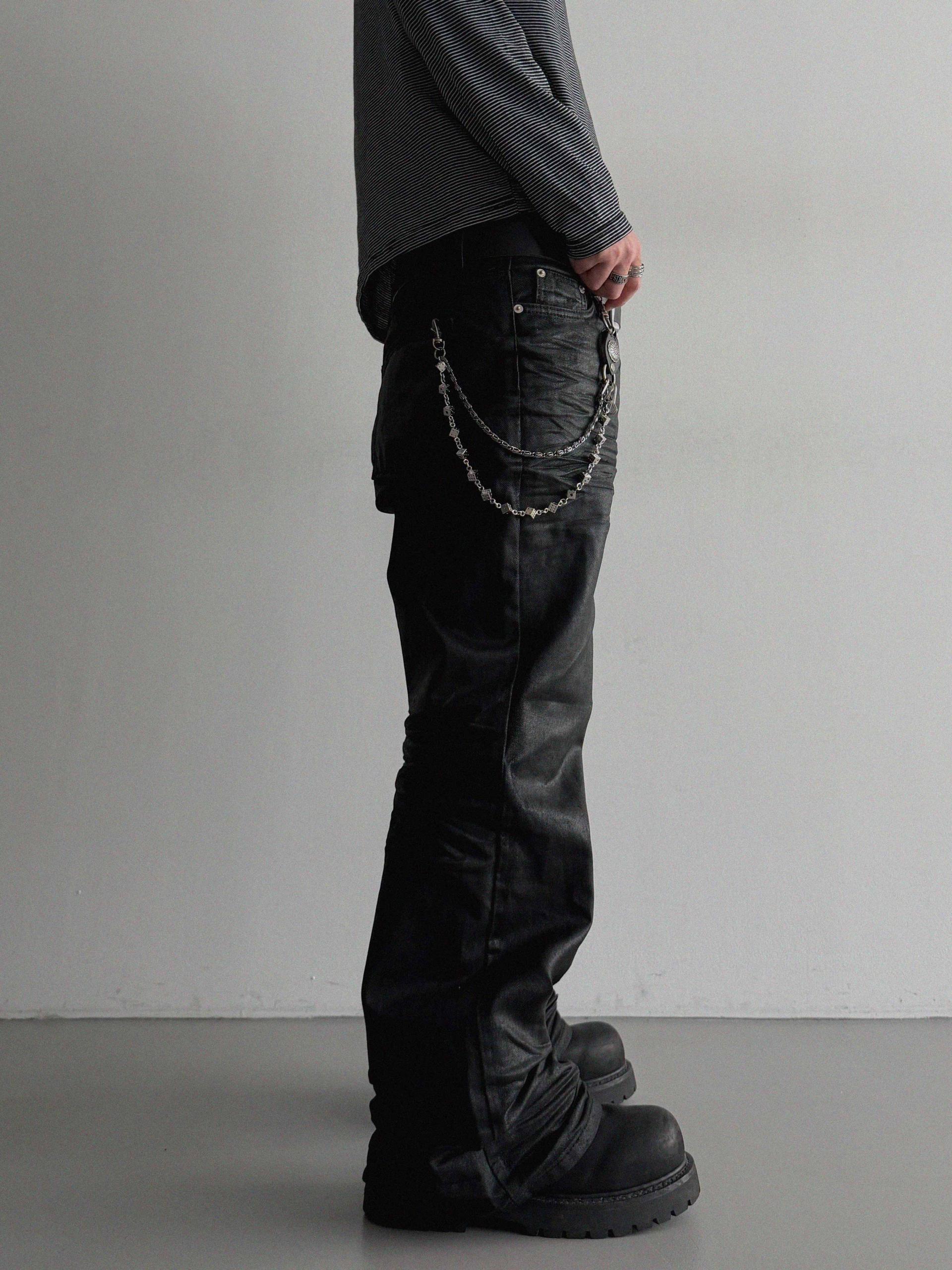 Embo coated semi flare pants