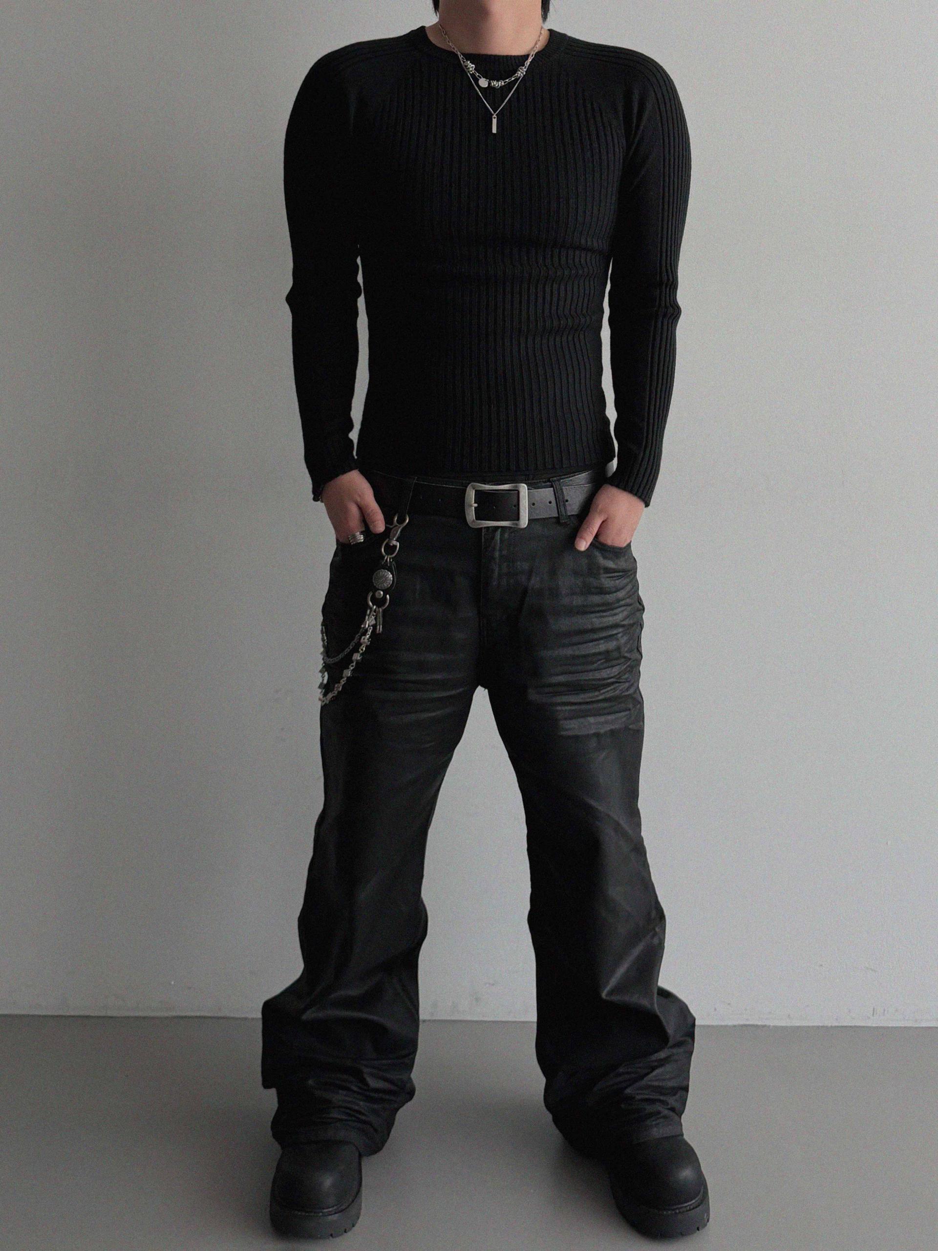 Embo coated semi flare pants
