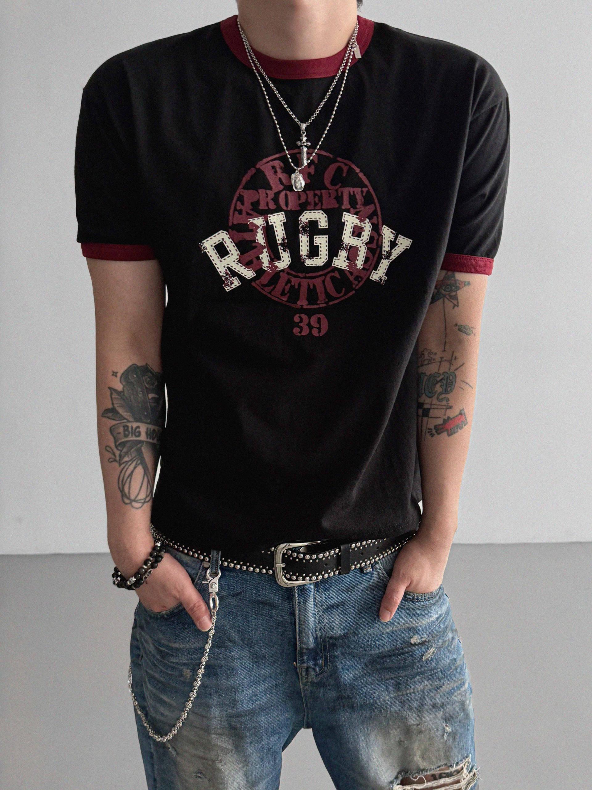 Rugby ringer muscle crop half t