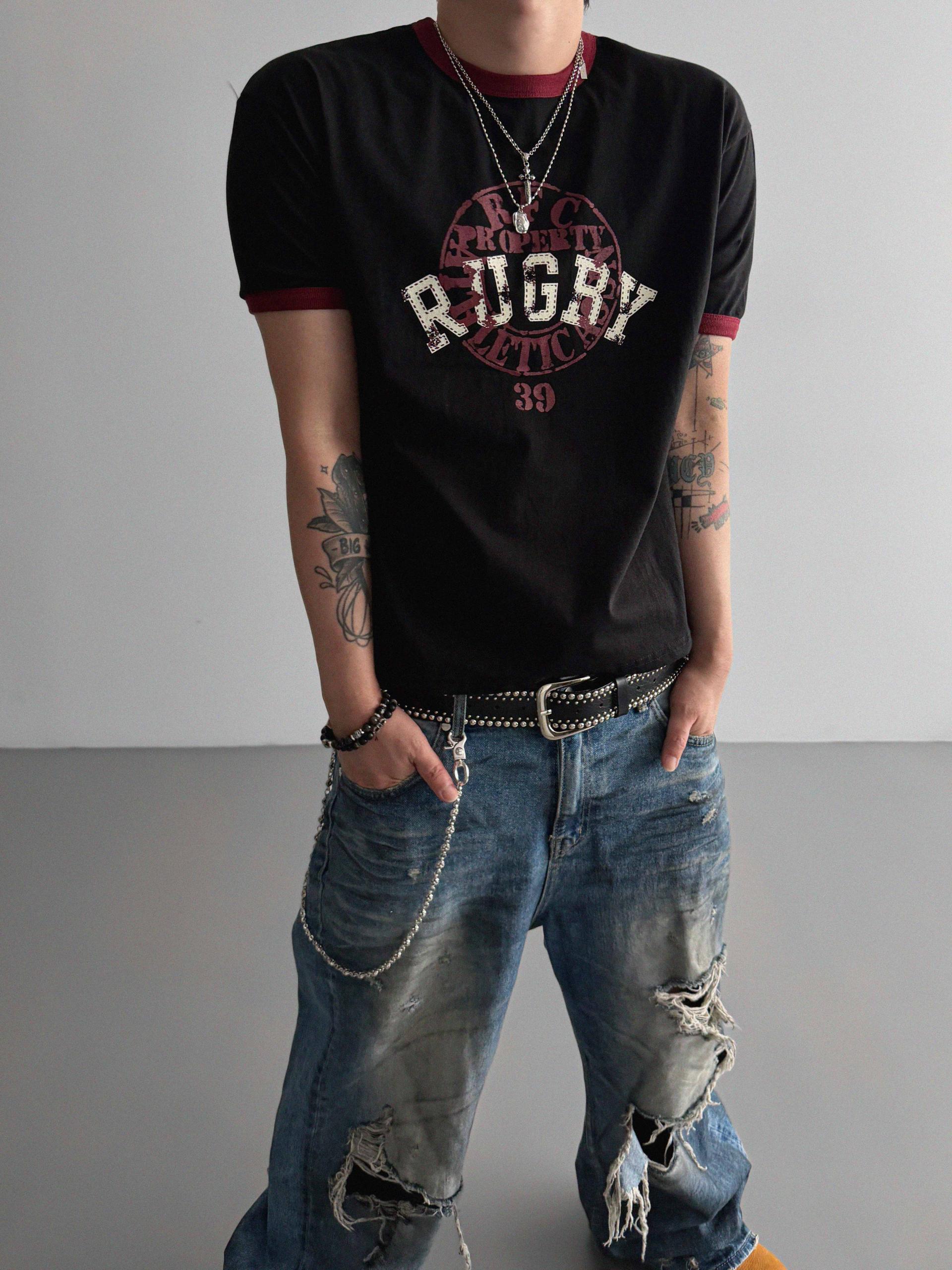 Rugby ringer muscle crop half t