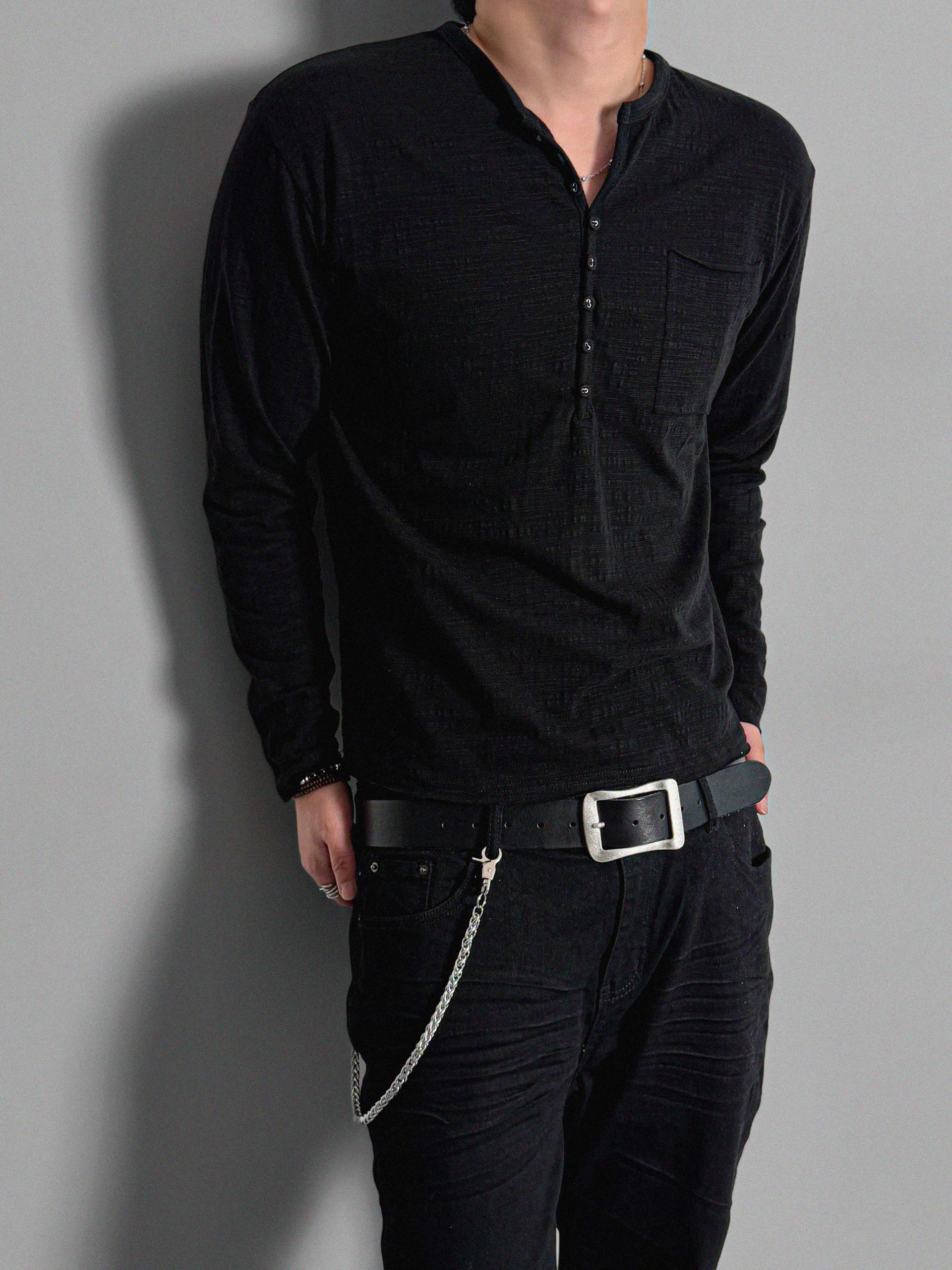 Button slub henley neck slim t
