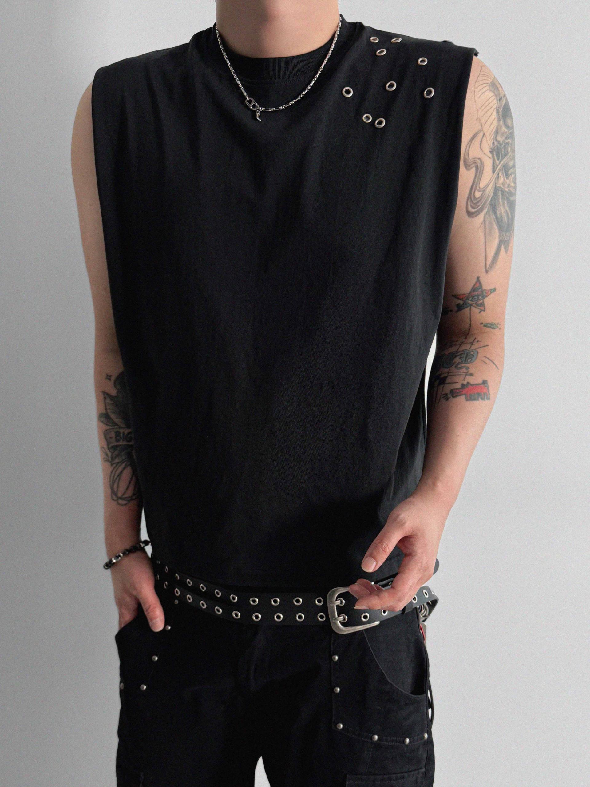 Eyelet shoulder crop sleeveless