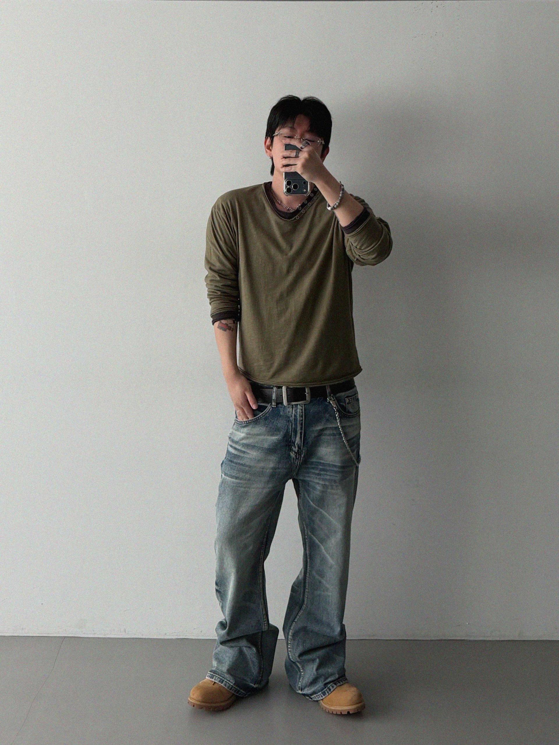 Mobe sand flare denim pants