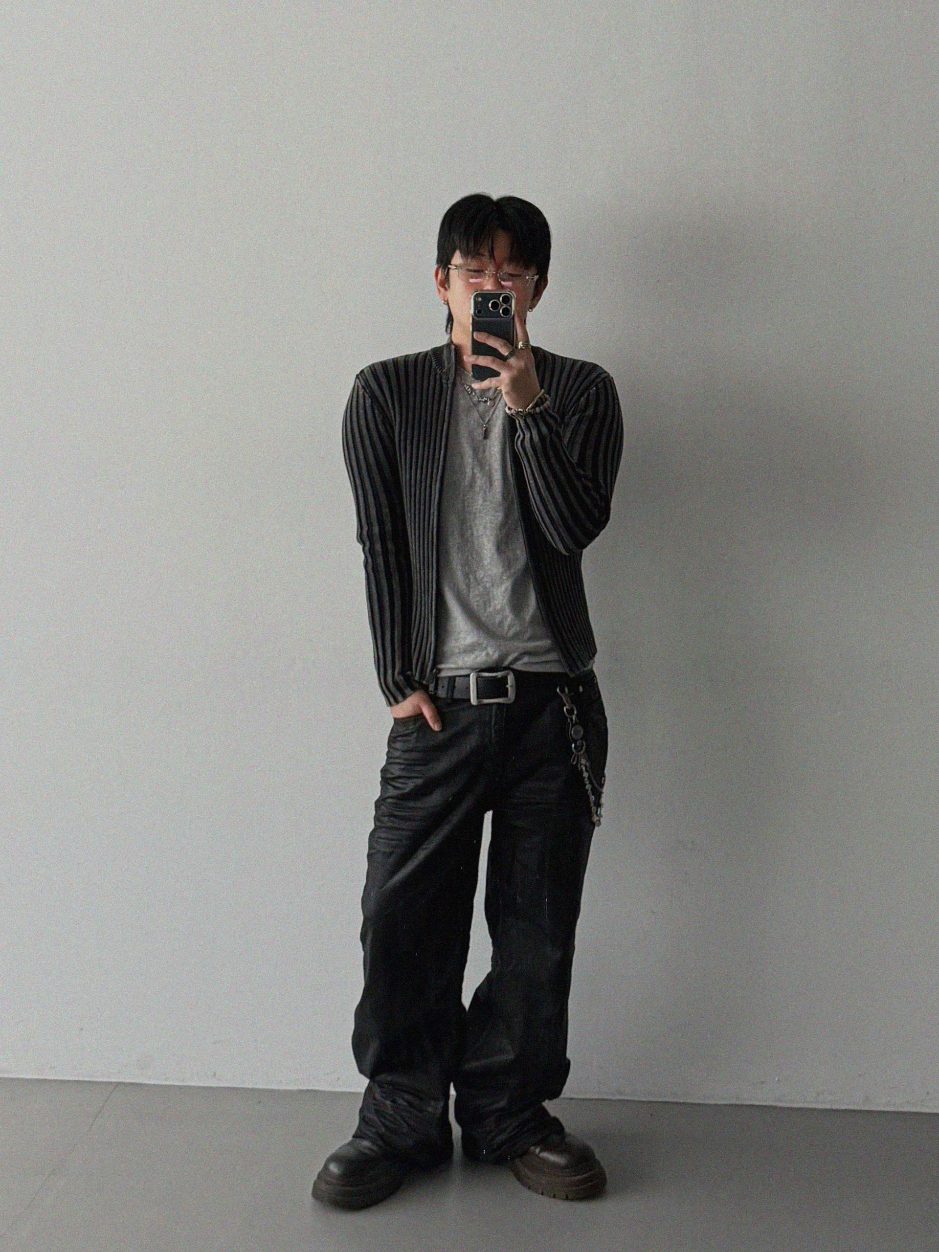 Embo coated semi flare pants