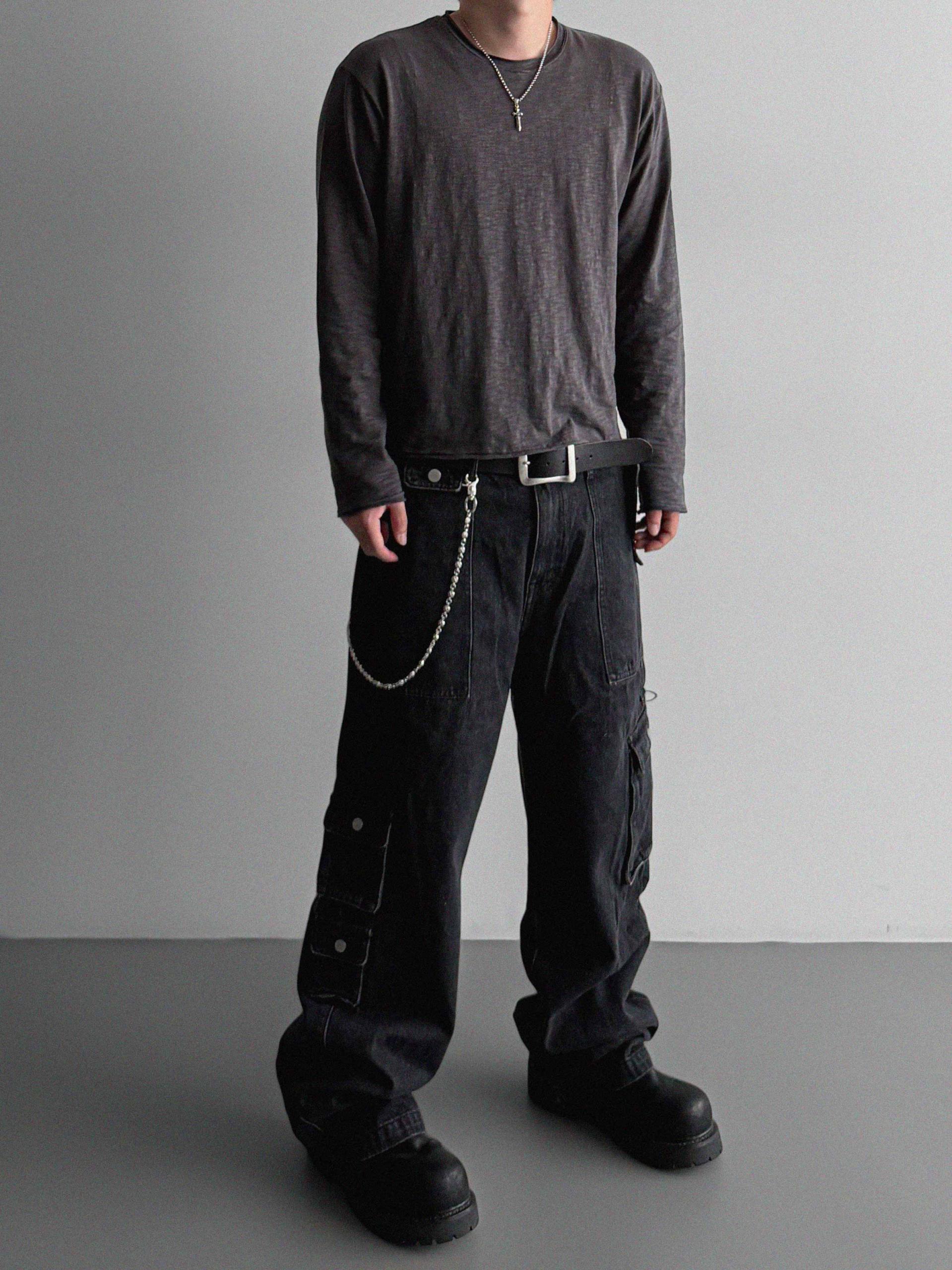 Unbalanced cargo denim pants