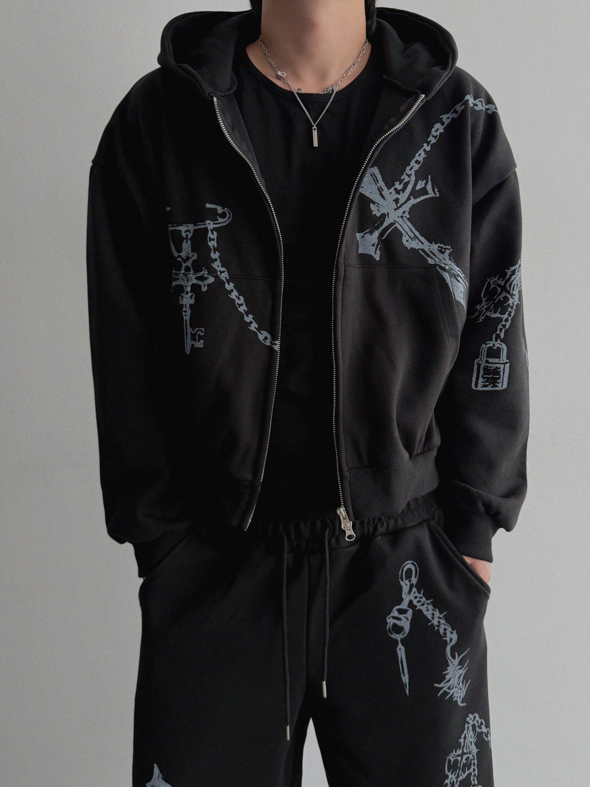 Keyring printed crop hood zip-up
