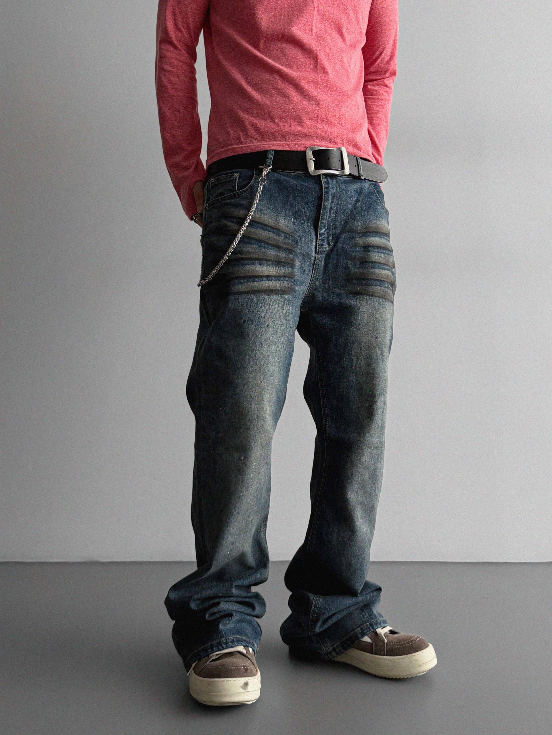 Dirty washed sagging flare jeans