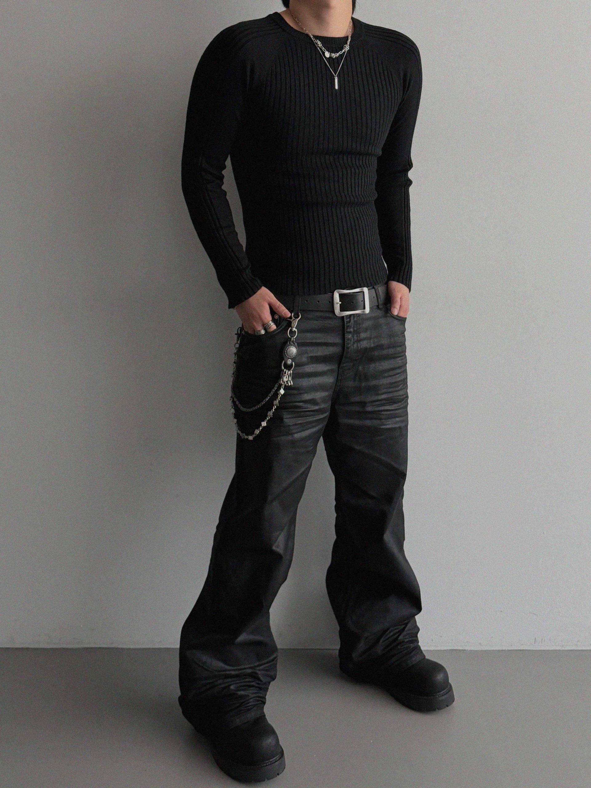 Embo coated semi flare pants