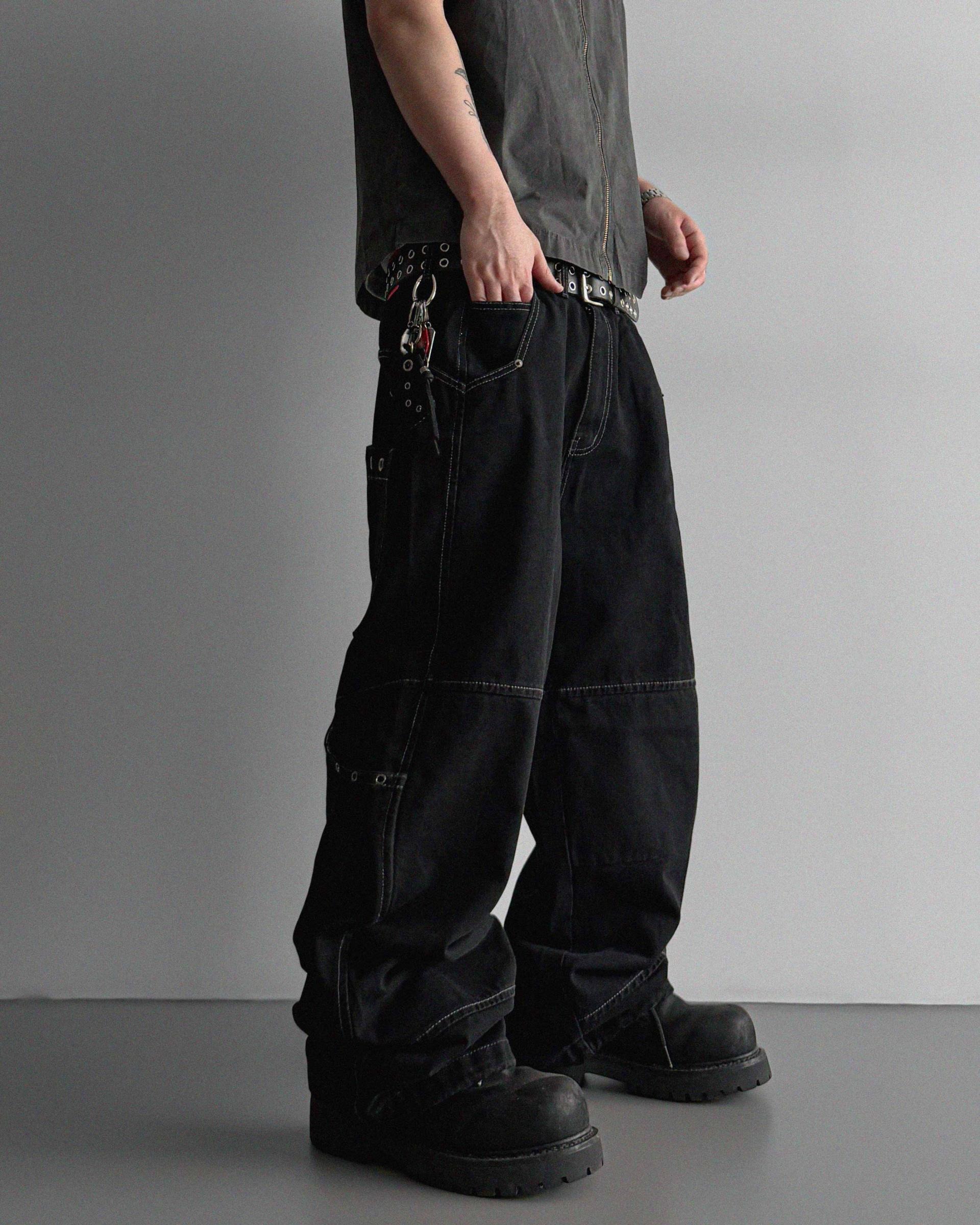 Eyelet pocket balloon denim pants