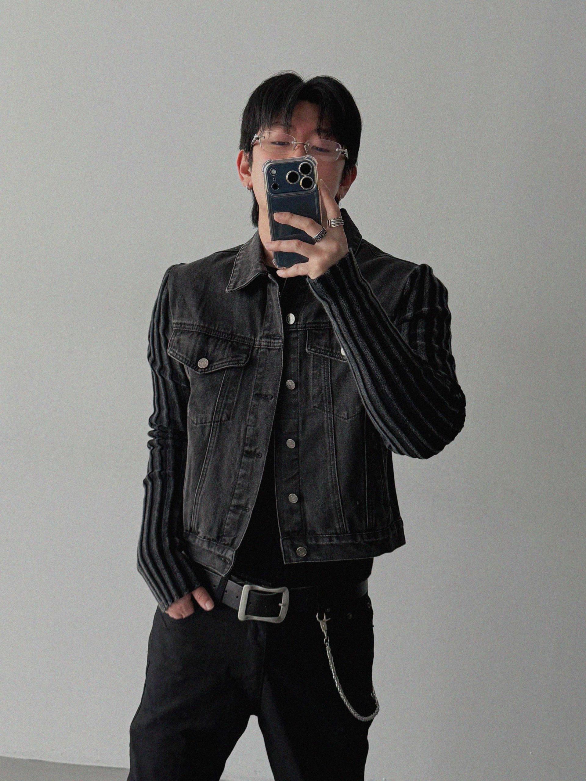 Shadow knit denim crop jacket