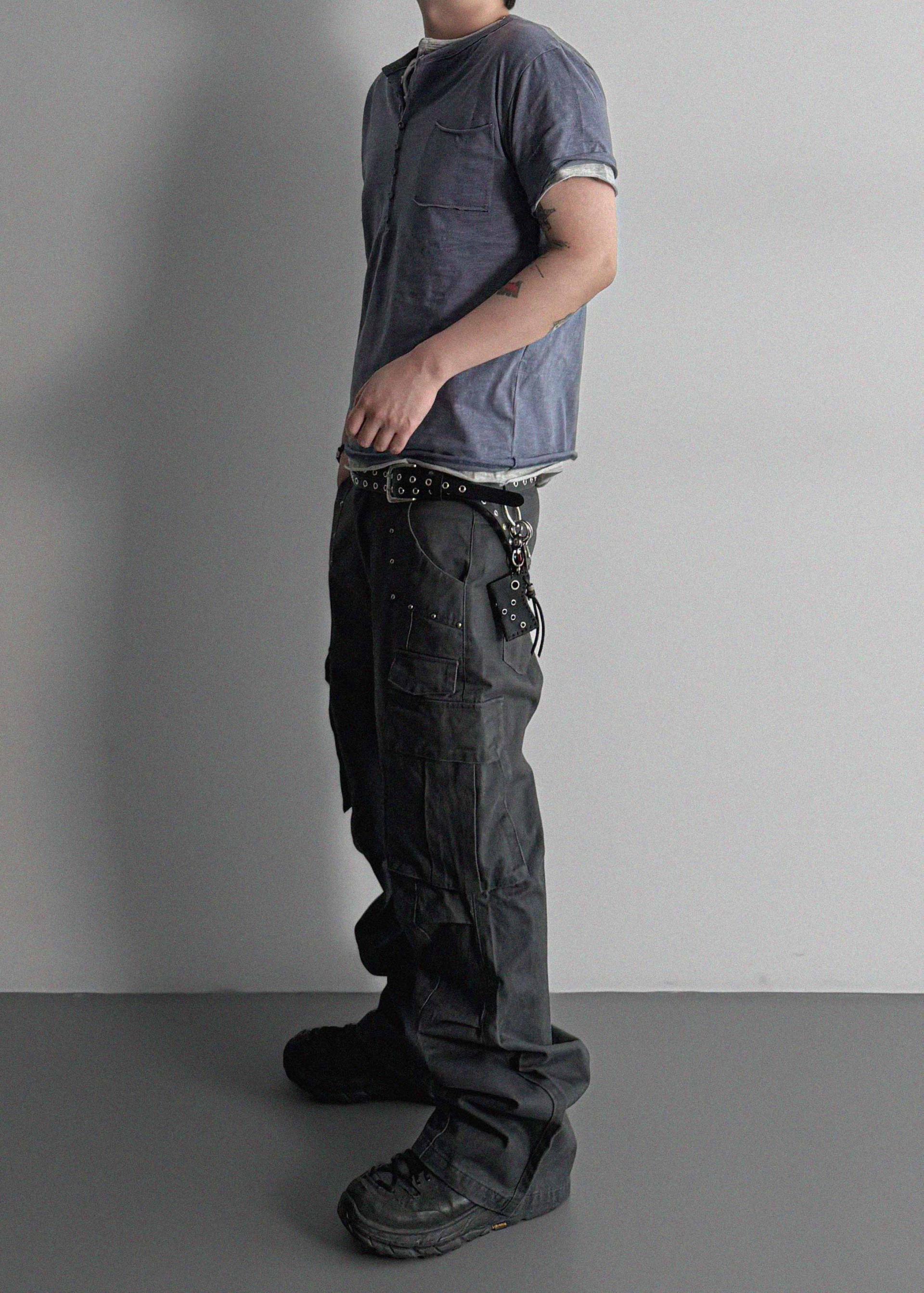 Dying stud cargo flared pants