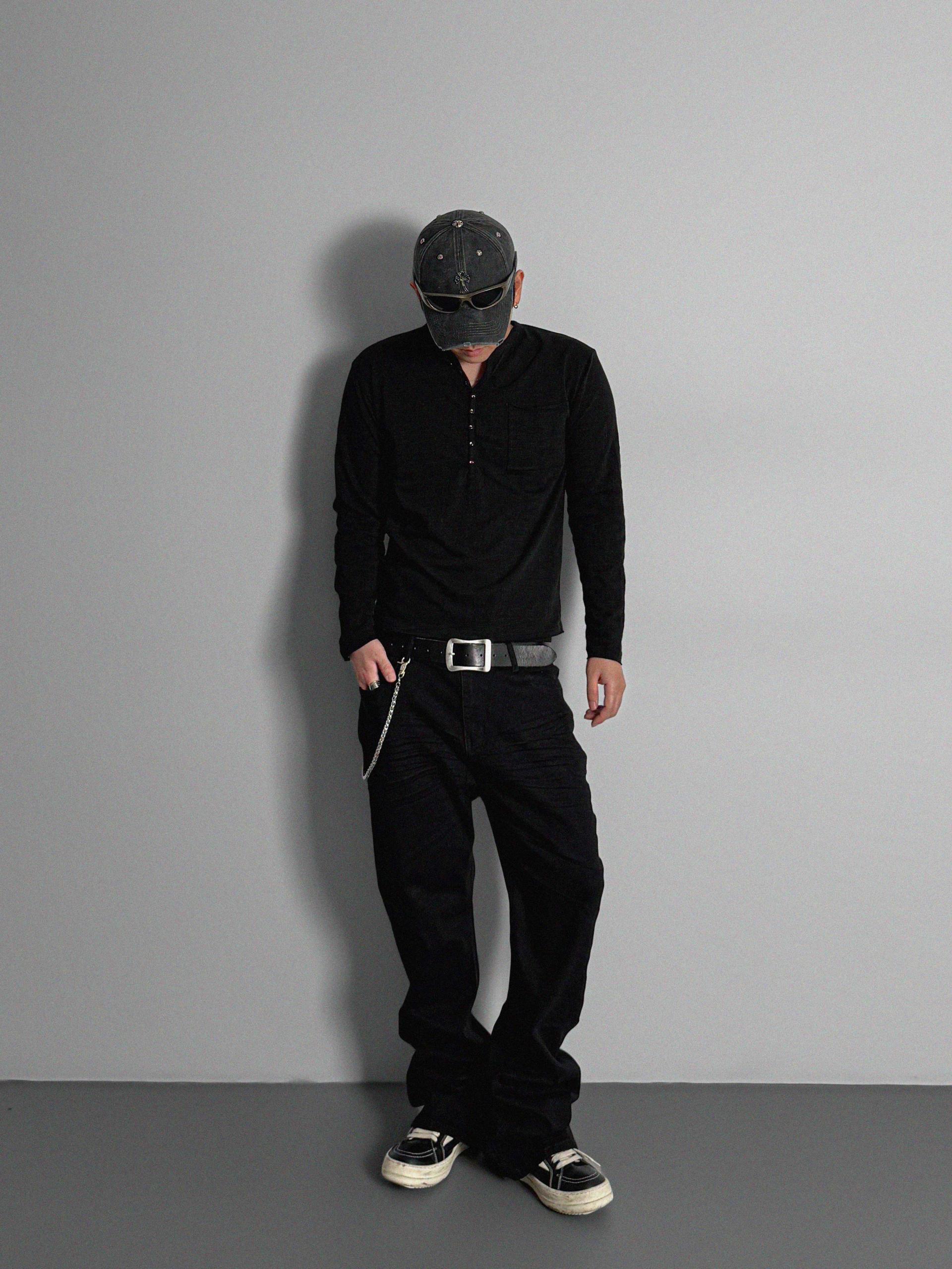 Button slub henley neck slim t