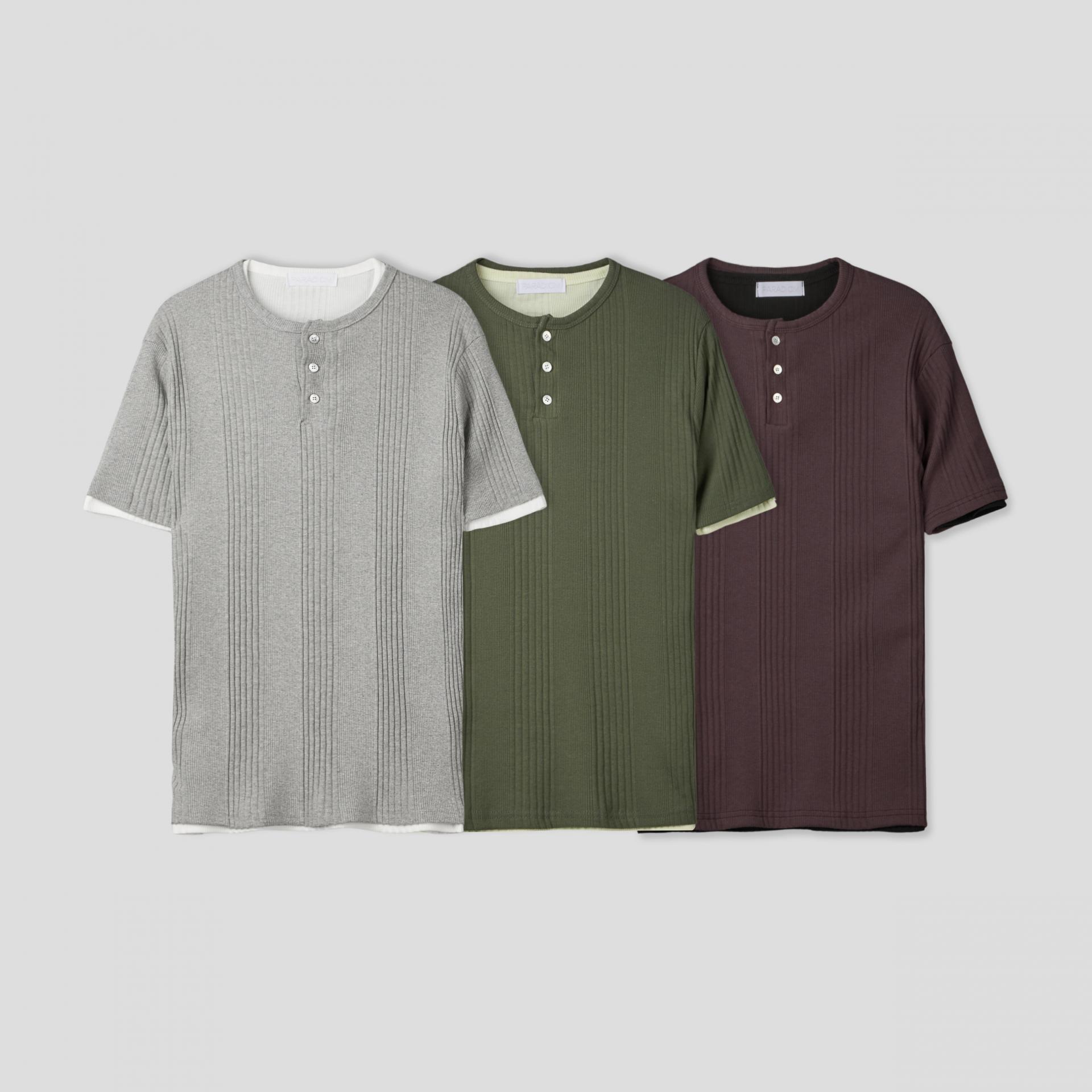 Terrace henley ceck slim half T