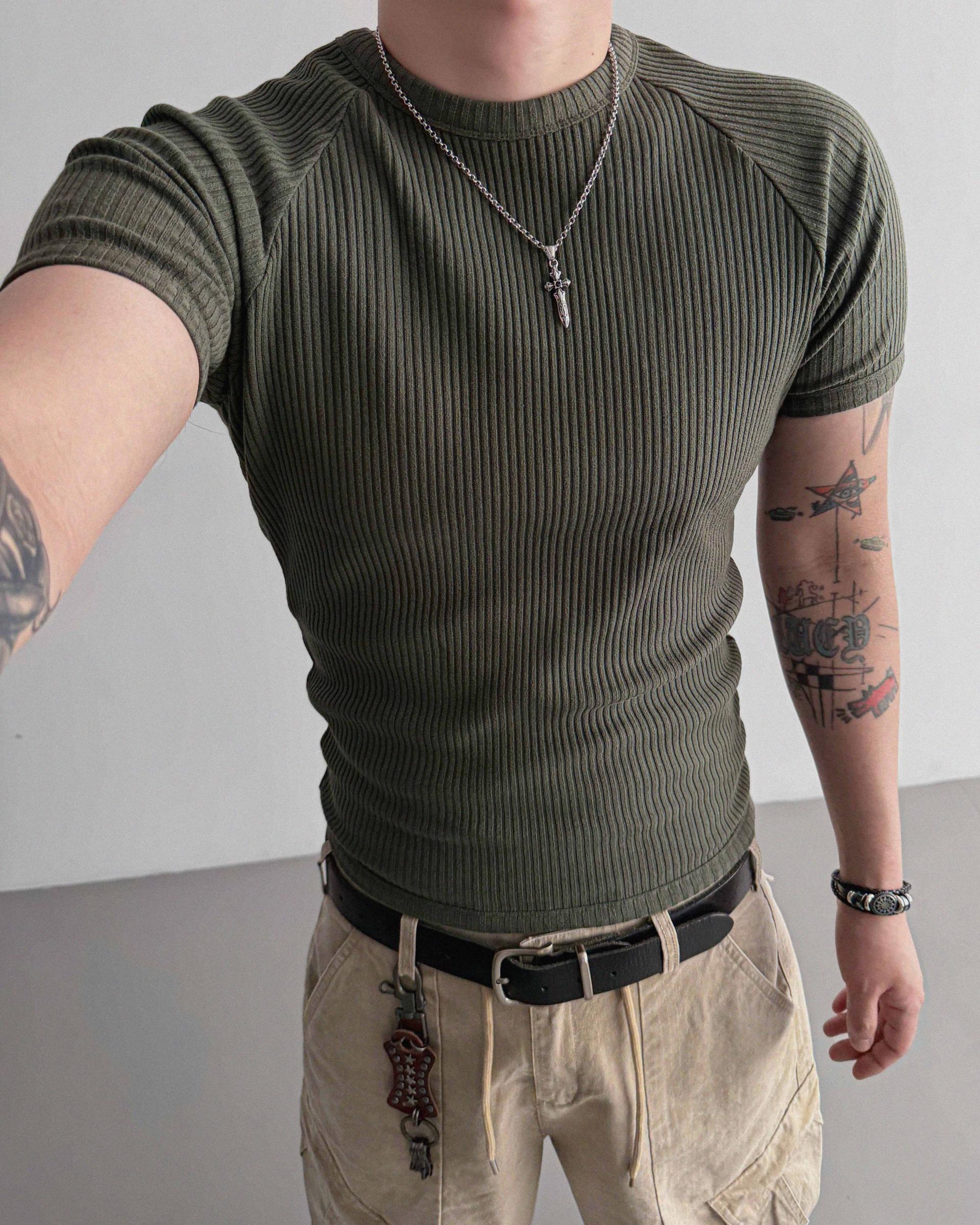 Ribbed raglan muscle half t