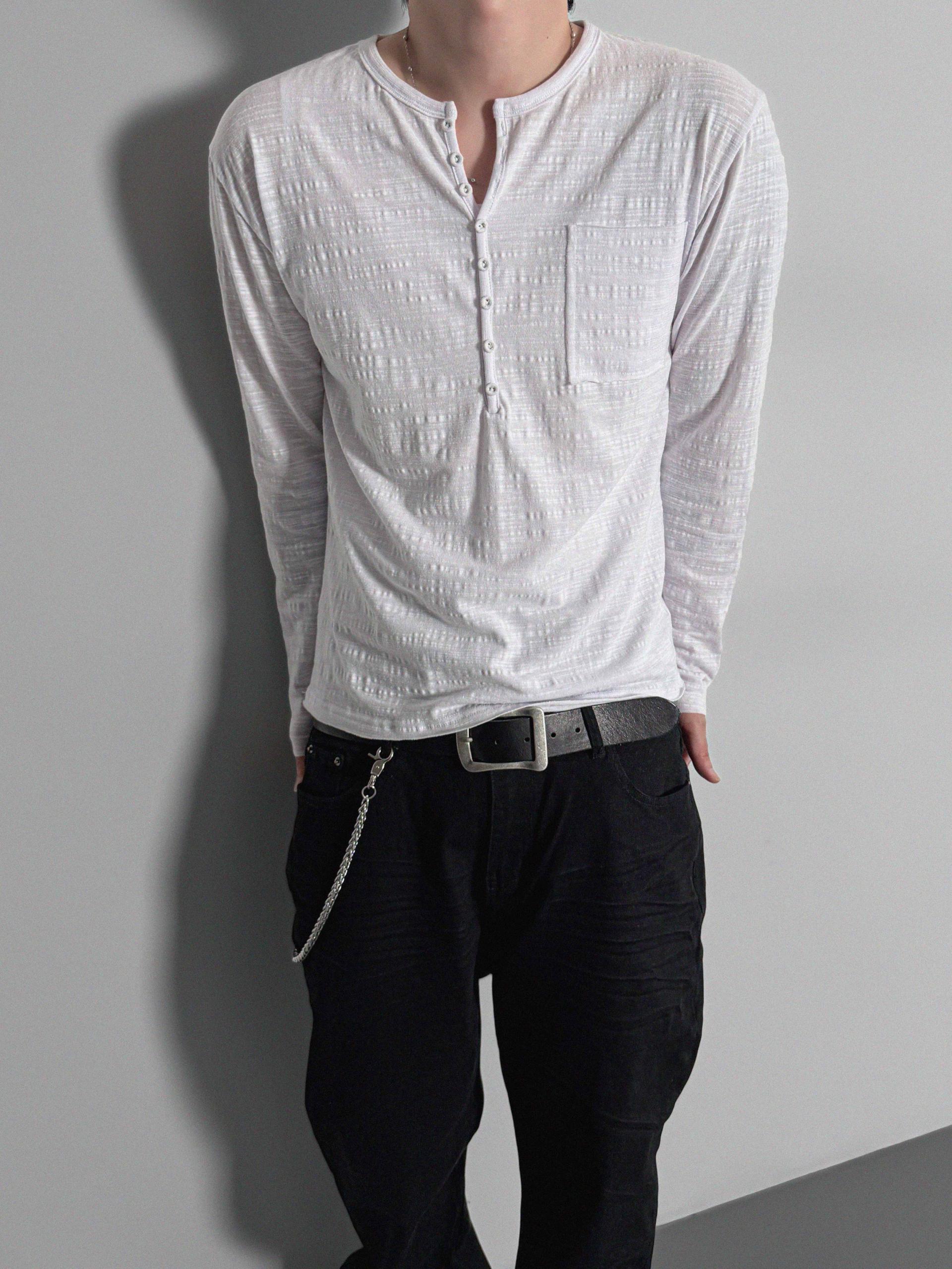 Button slub henley neck slim t