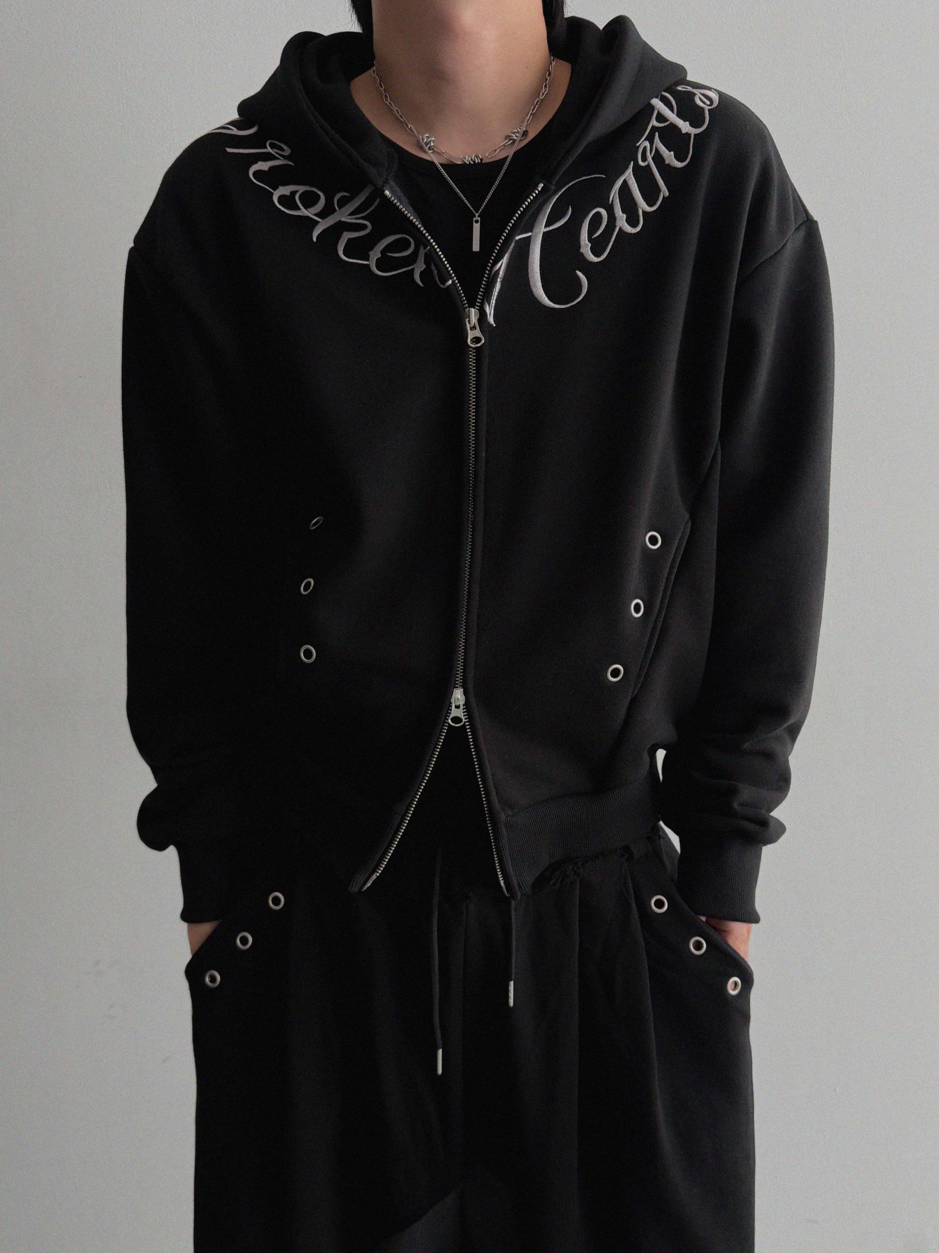 Broken eyelet crop hoodie zip-up