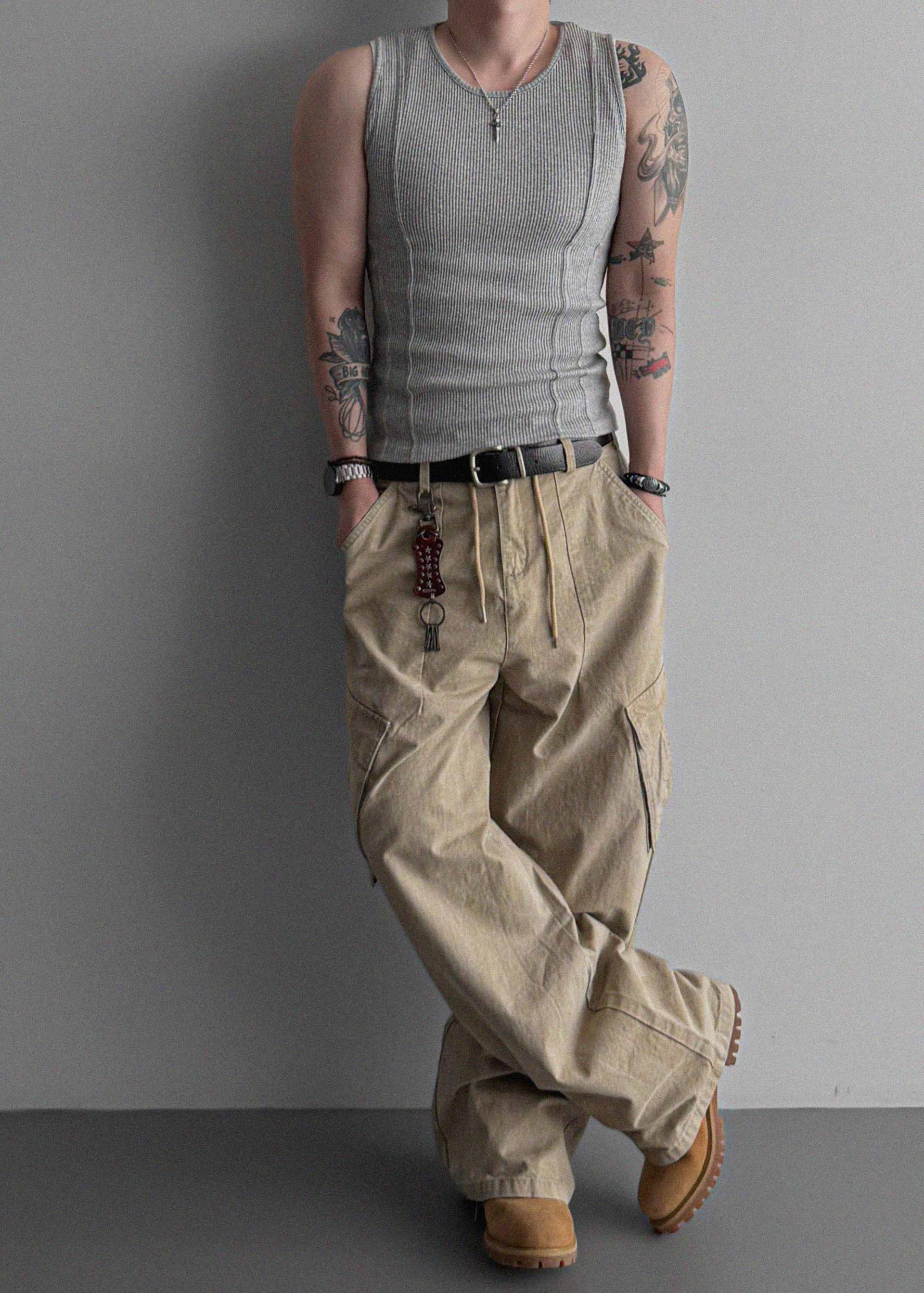 Incision ribbed slim sleeveless