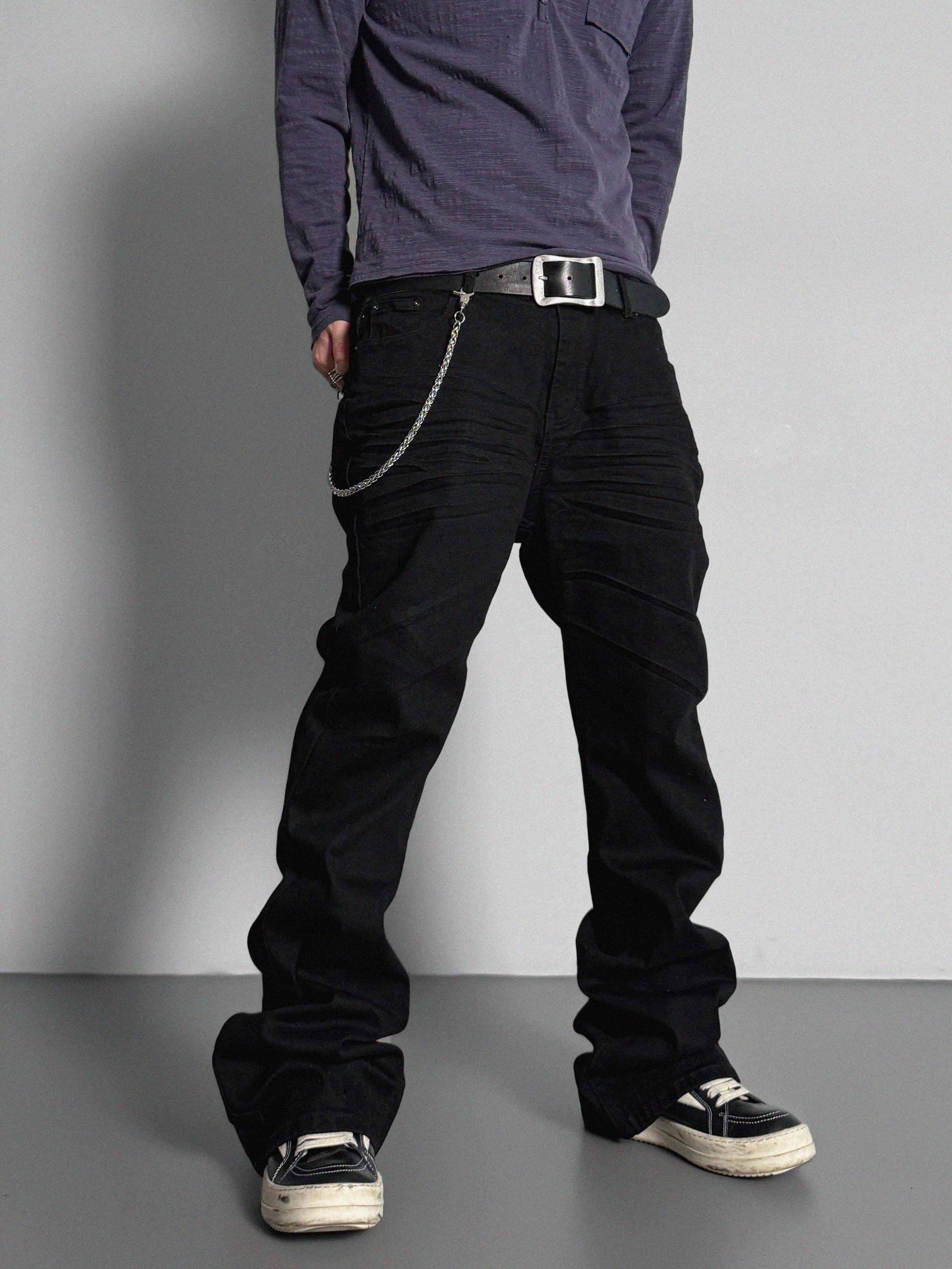 Dark embo sagging flare black jeans