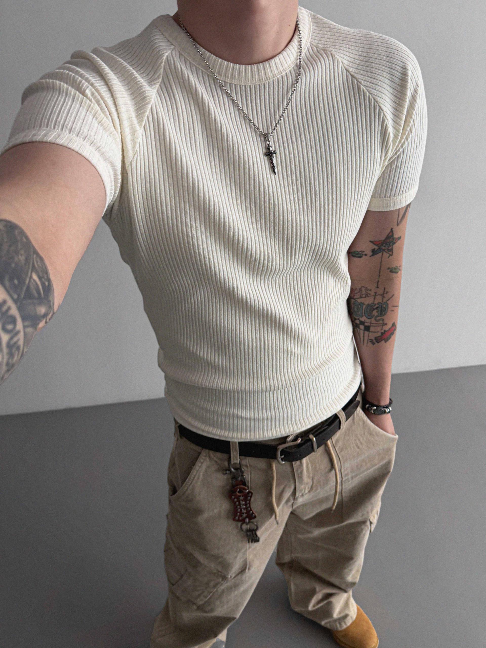 Ribbed raglan muscle half t