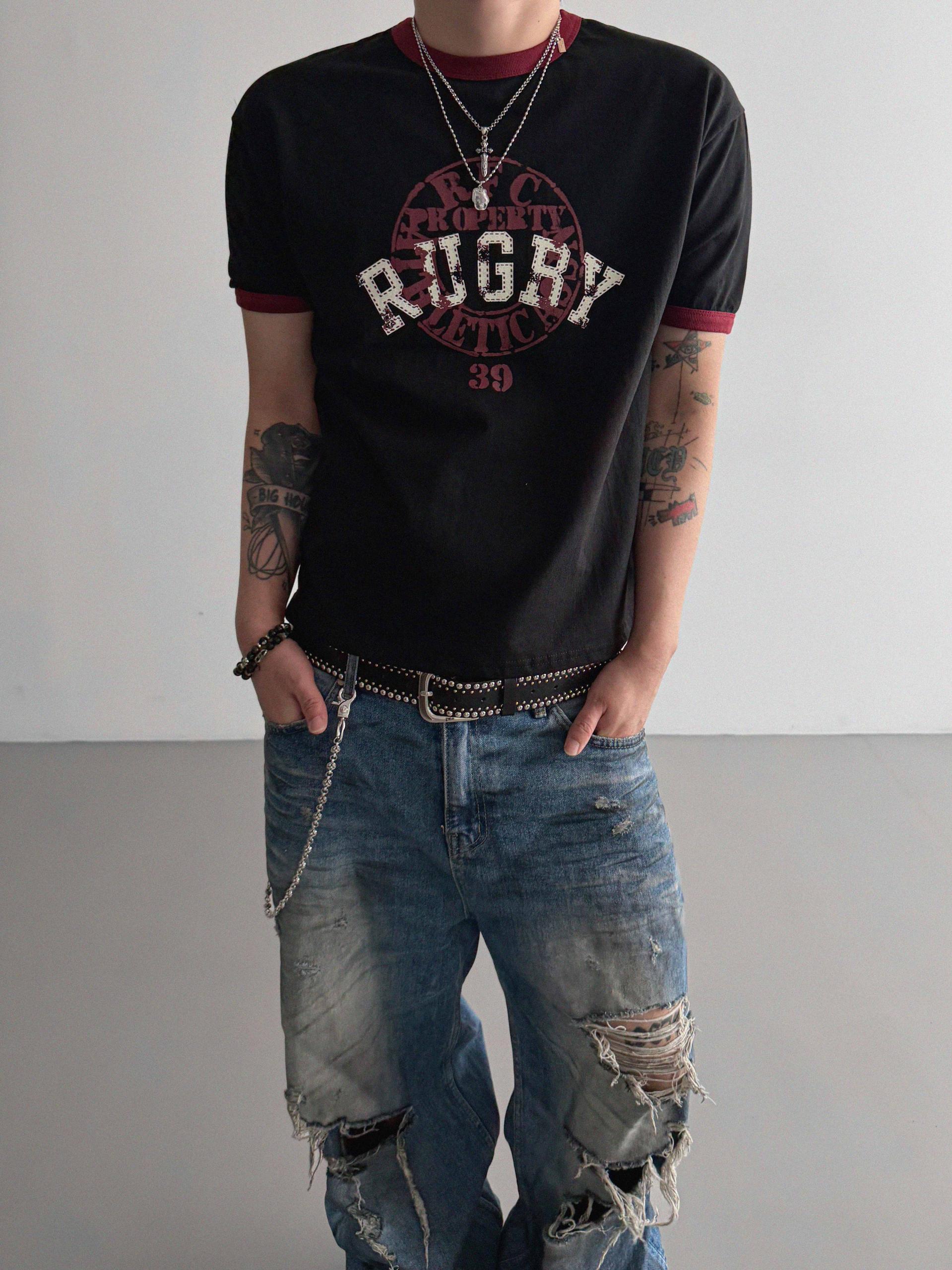 Rugby ringer muscle crop half t
