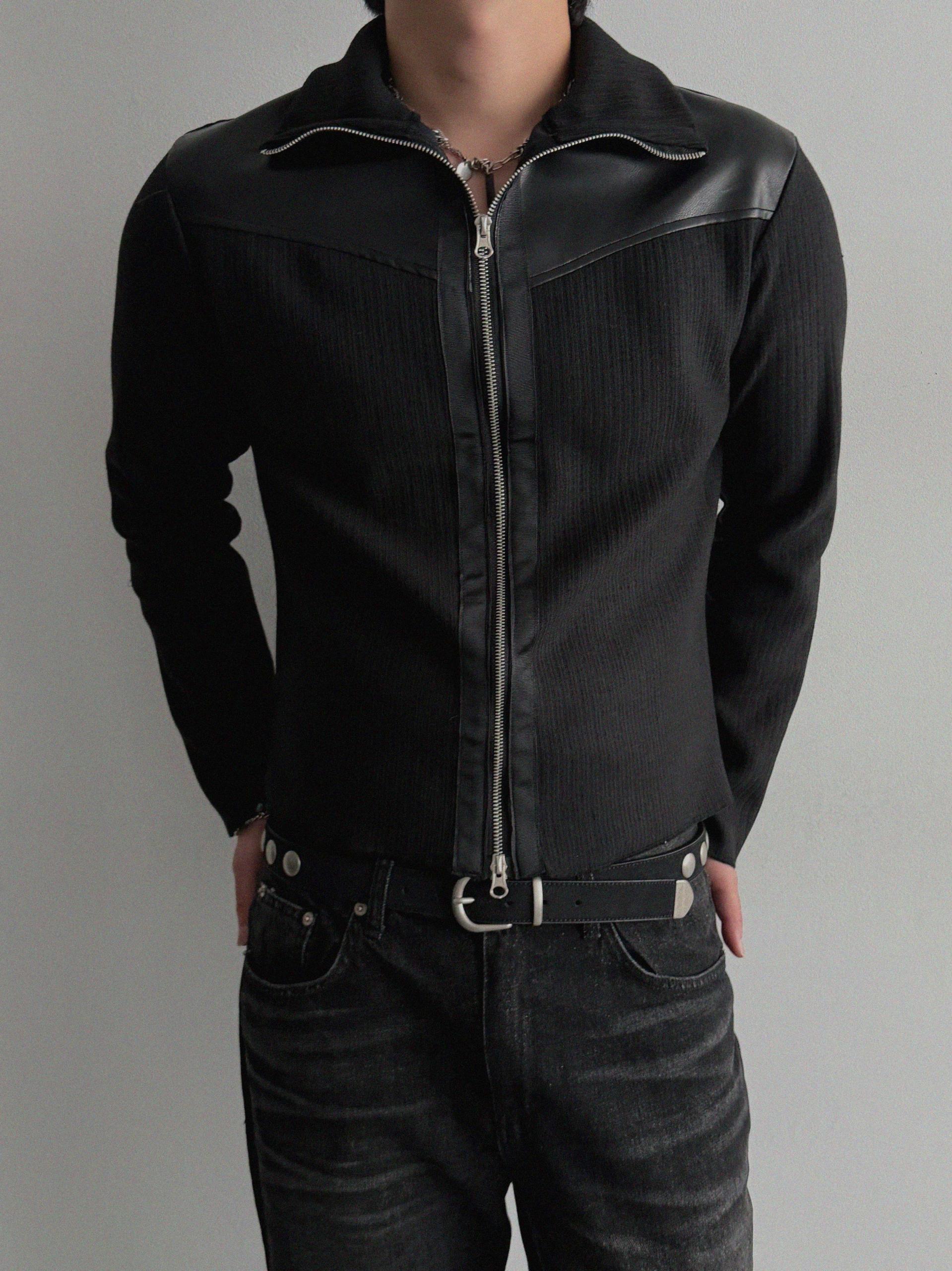 Shadow leather panel knit zip-up
