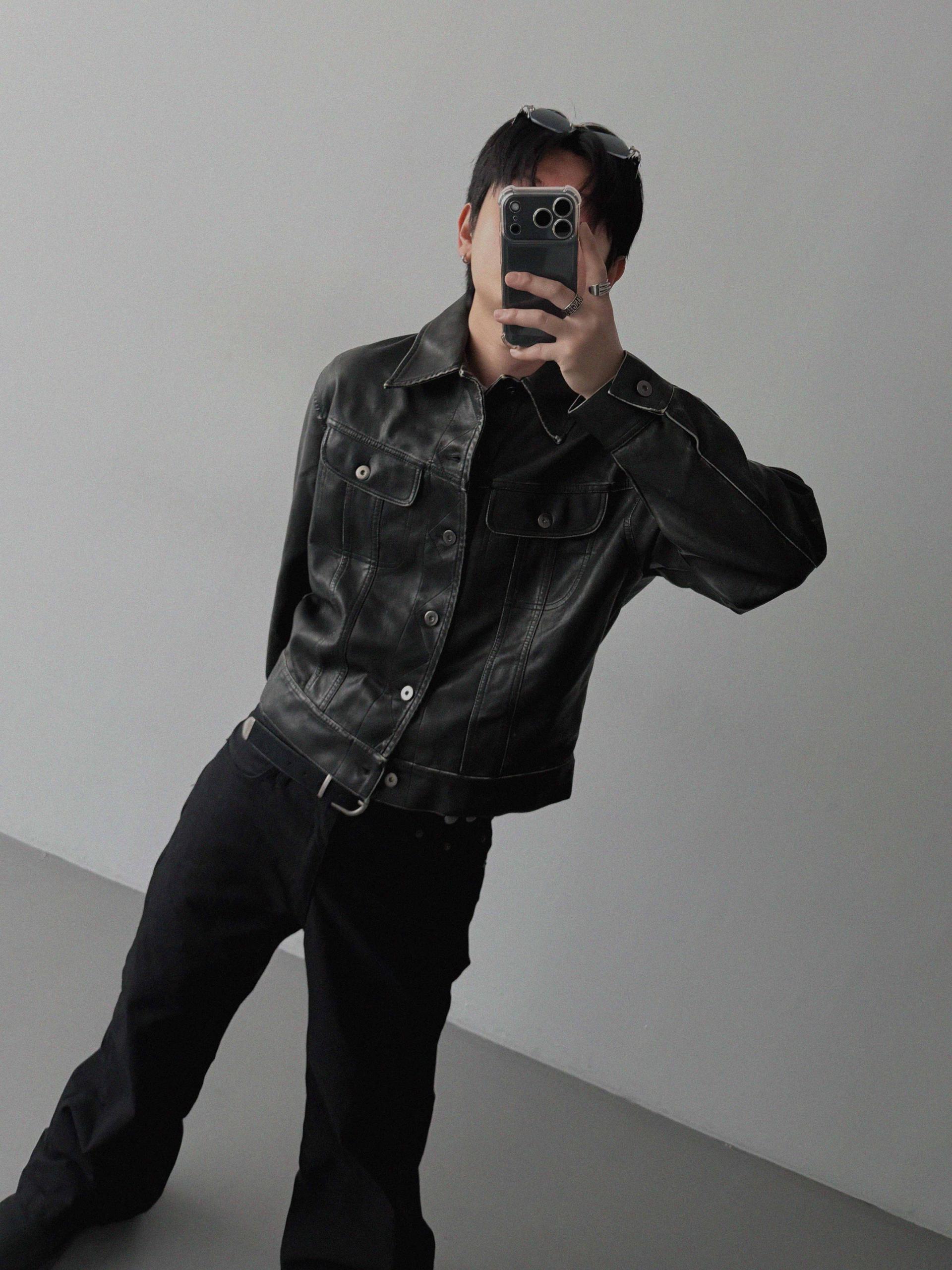 Rex leather trucker crop jacket
