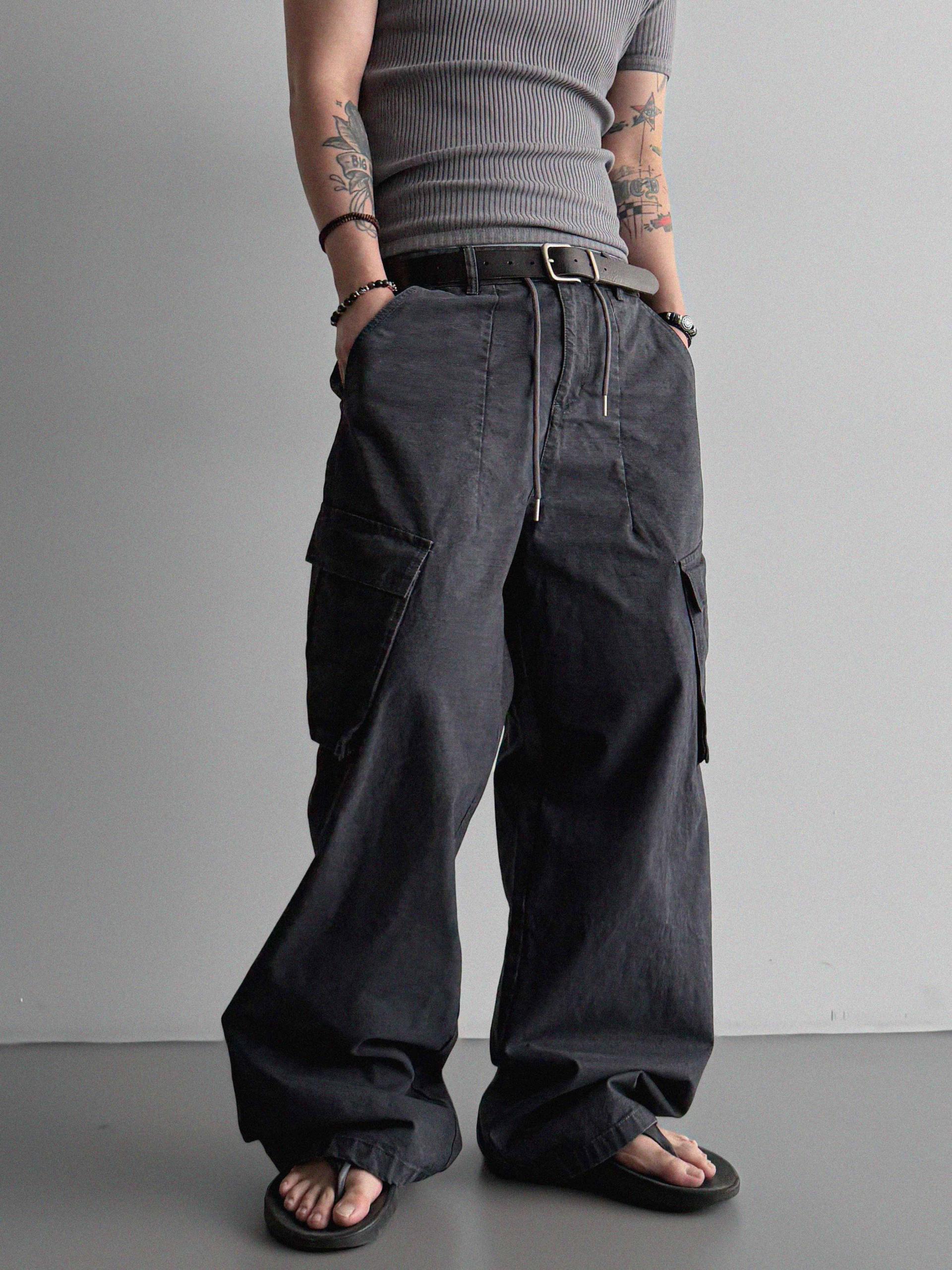 Dyed ripstop cargo curved pants