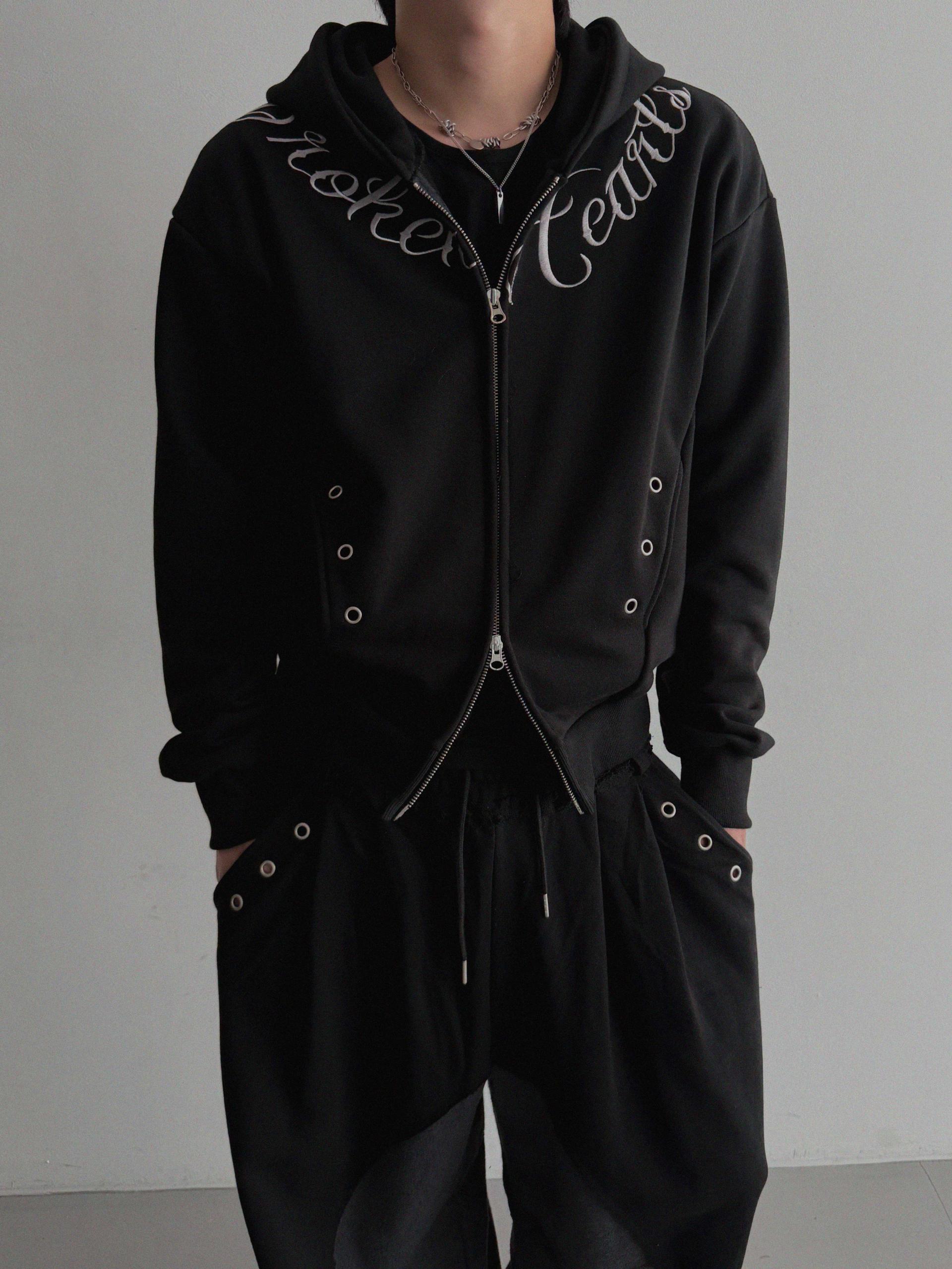Broken eyelet crop hoodie zip-up