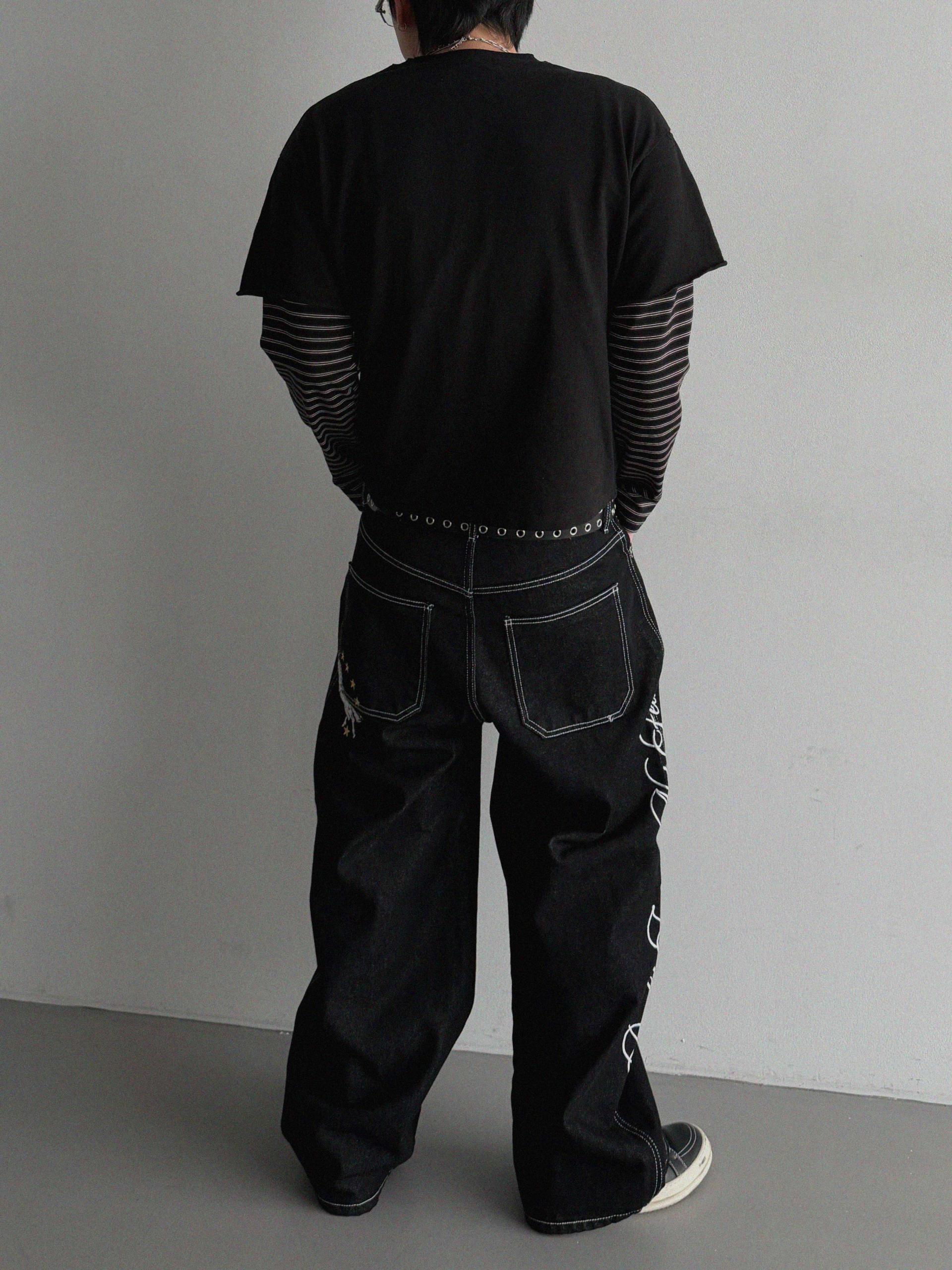Horse non-fade embroidered denim pants