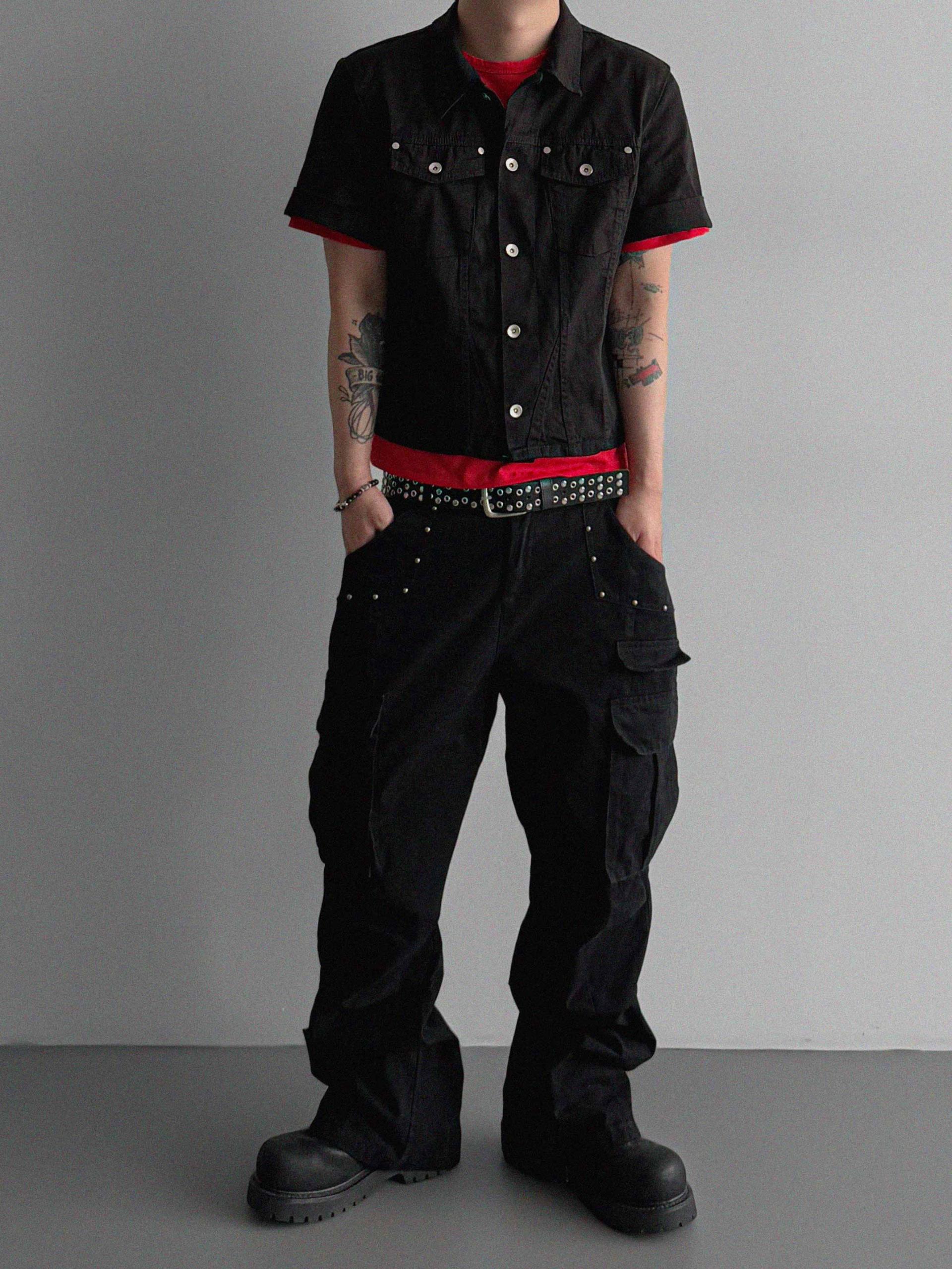 Dying stud cargo flared pants