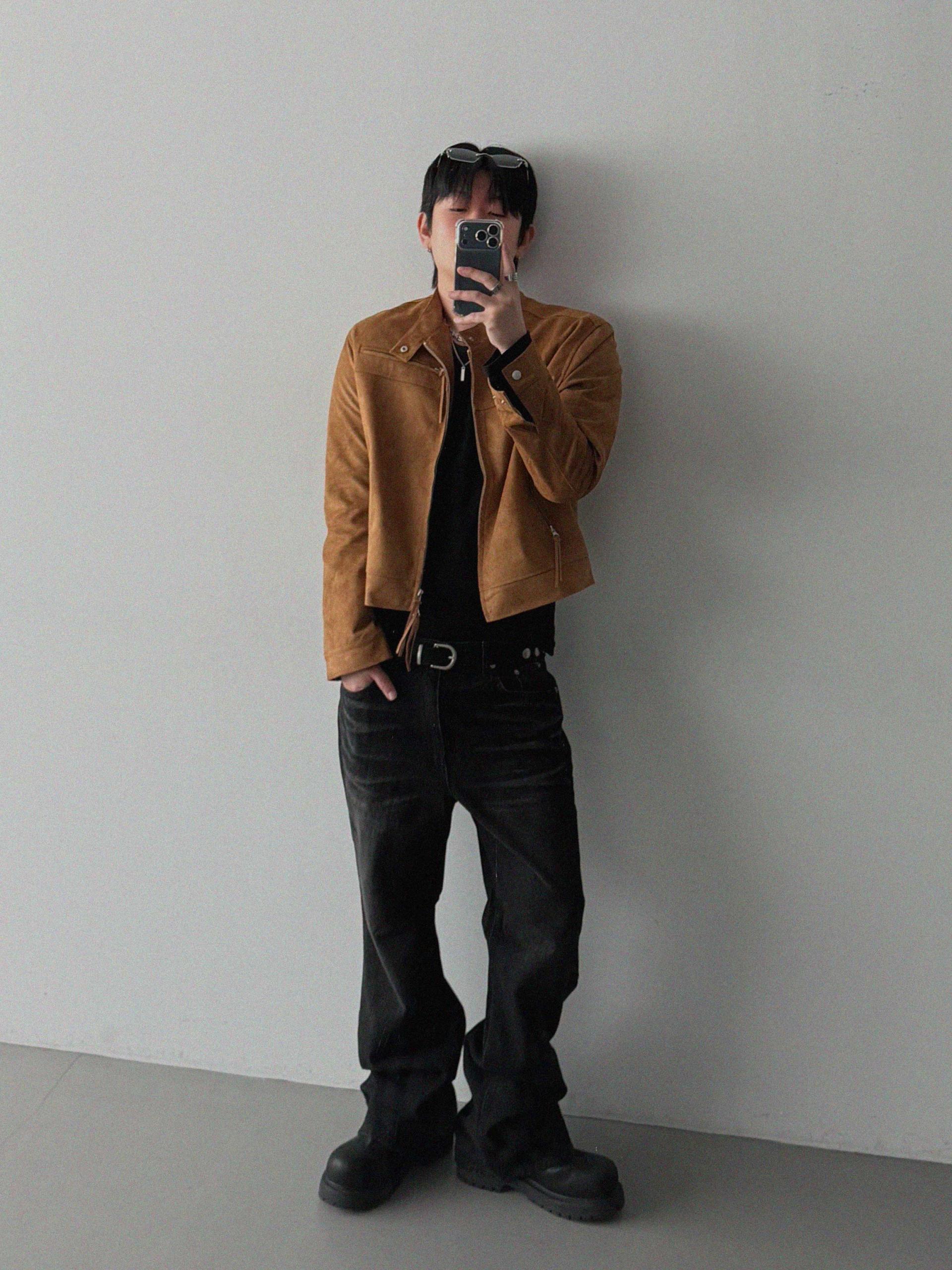 Biker suede crop jacket