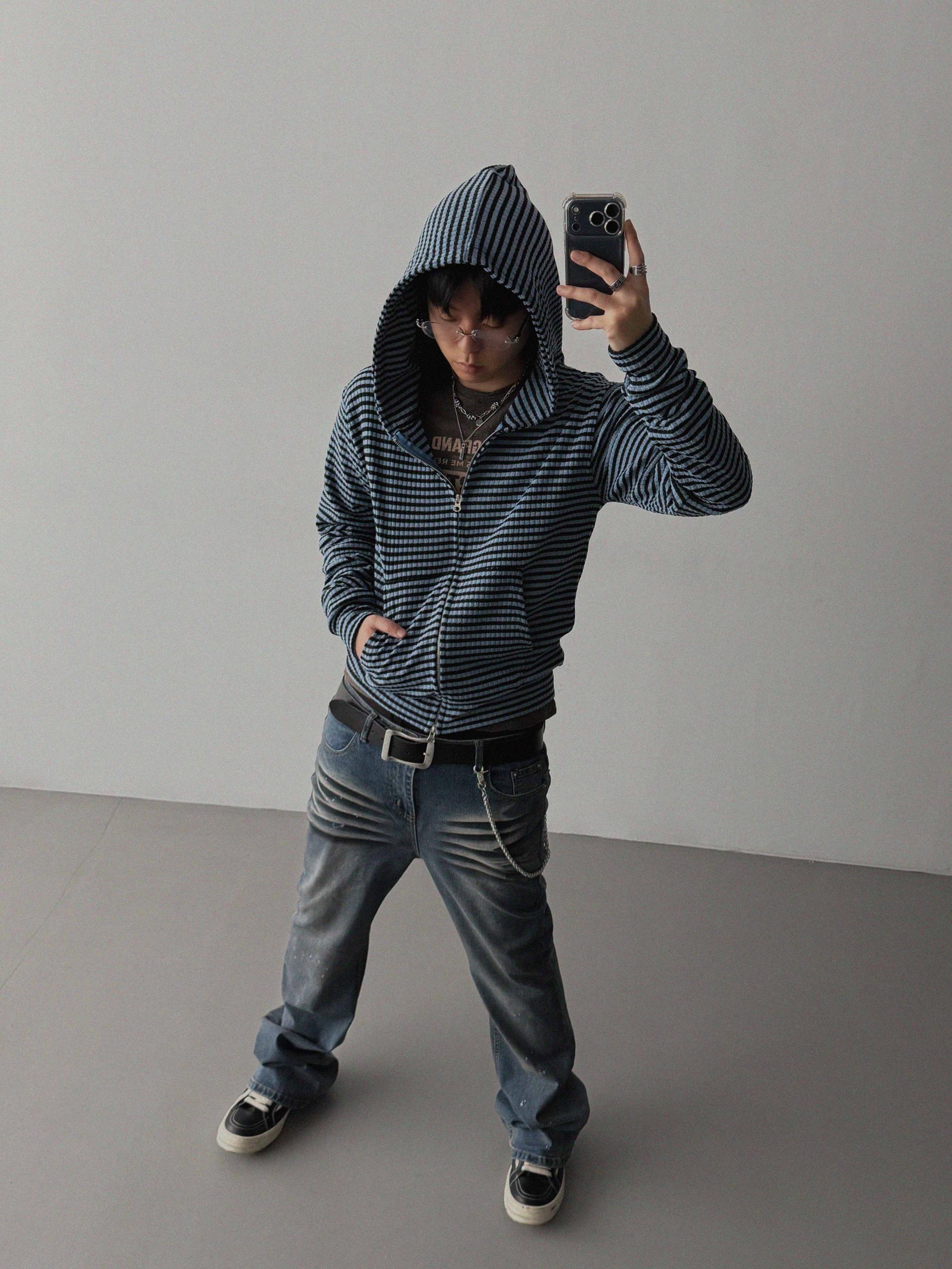 Jenny stripe crop hood zip-up