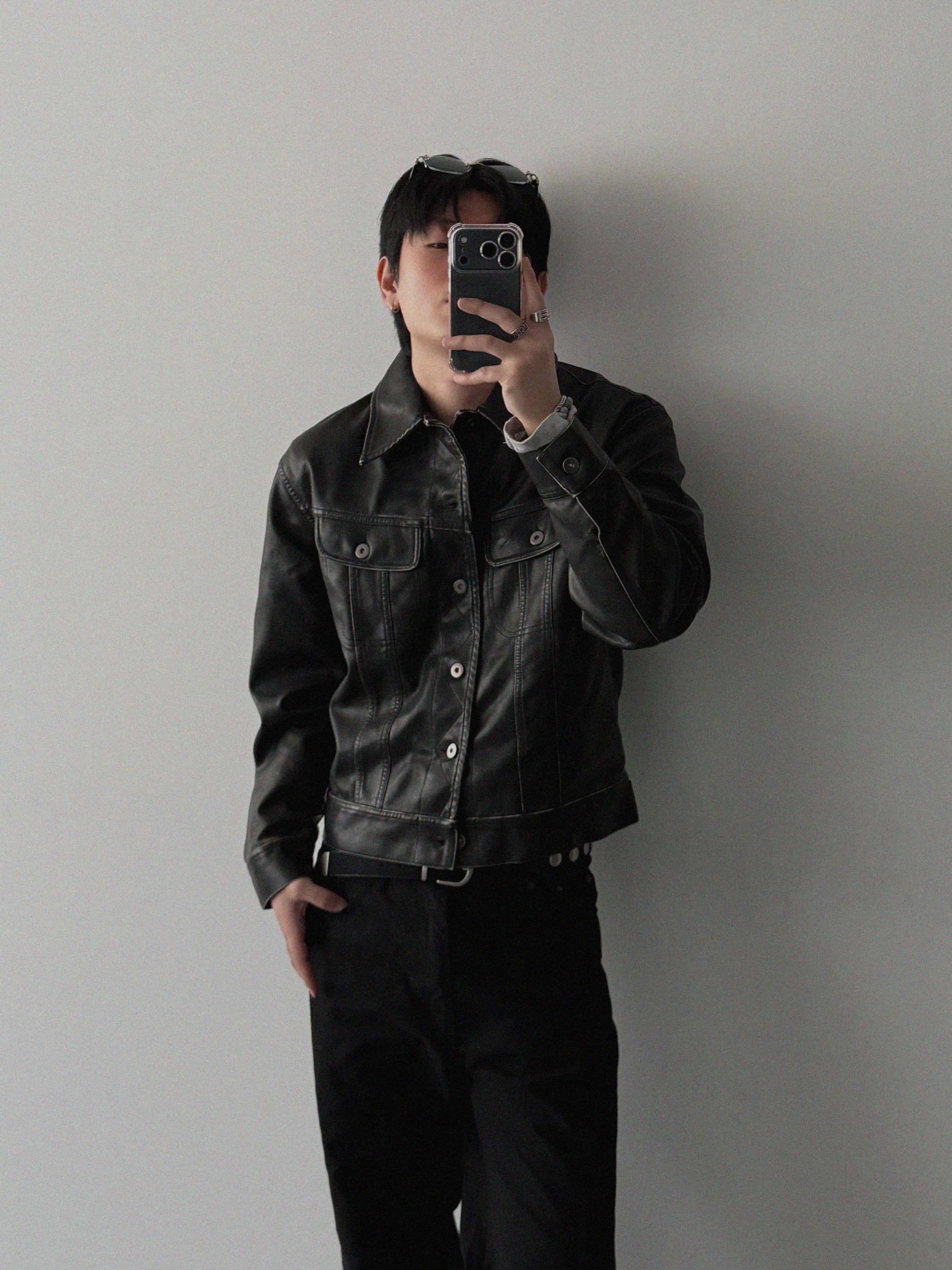Rex leather trucker crop jacket