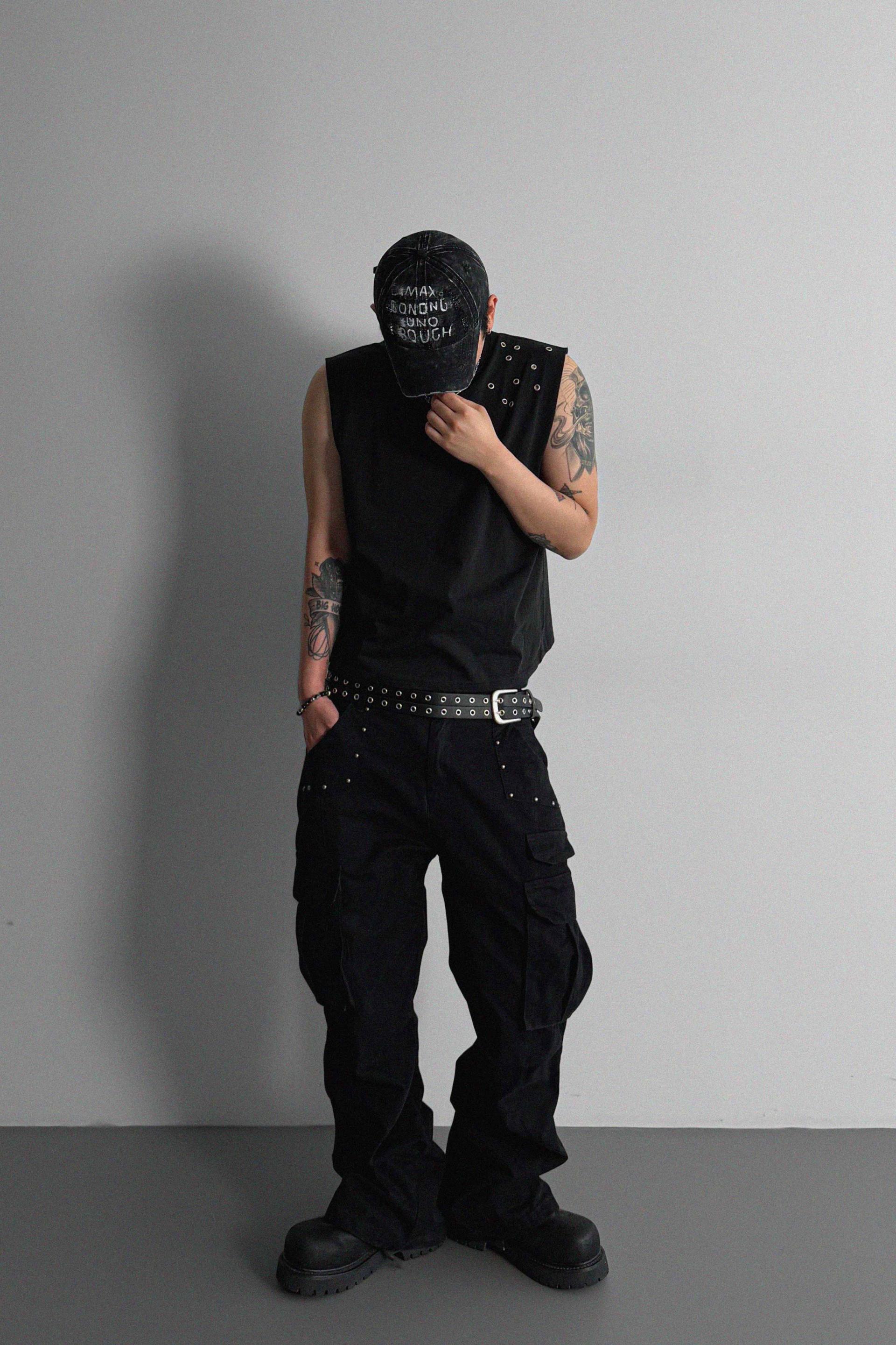 Dying stud cargo flared pants