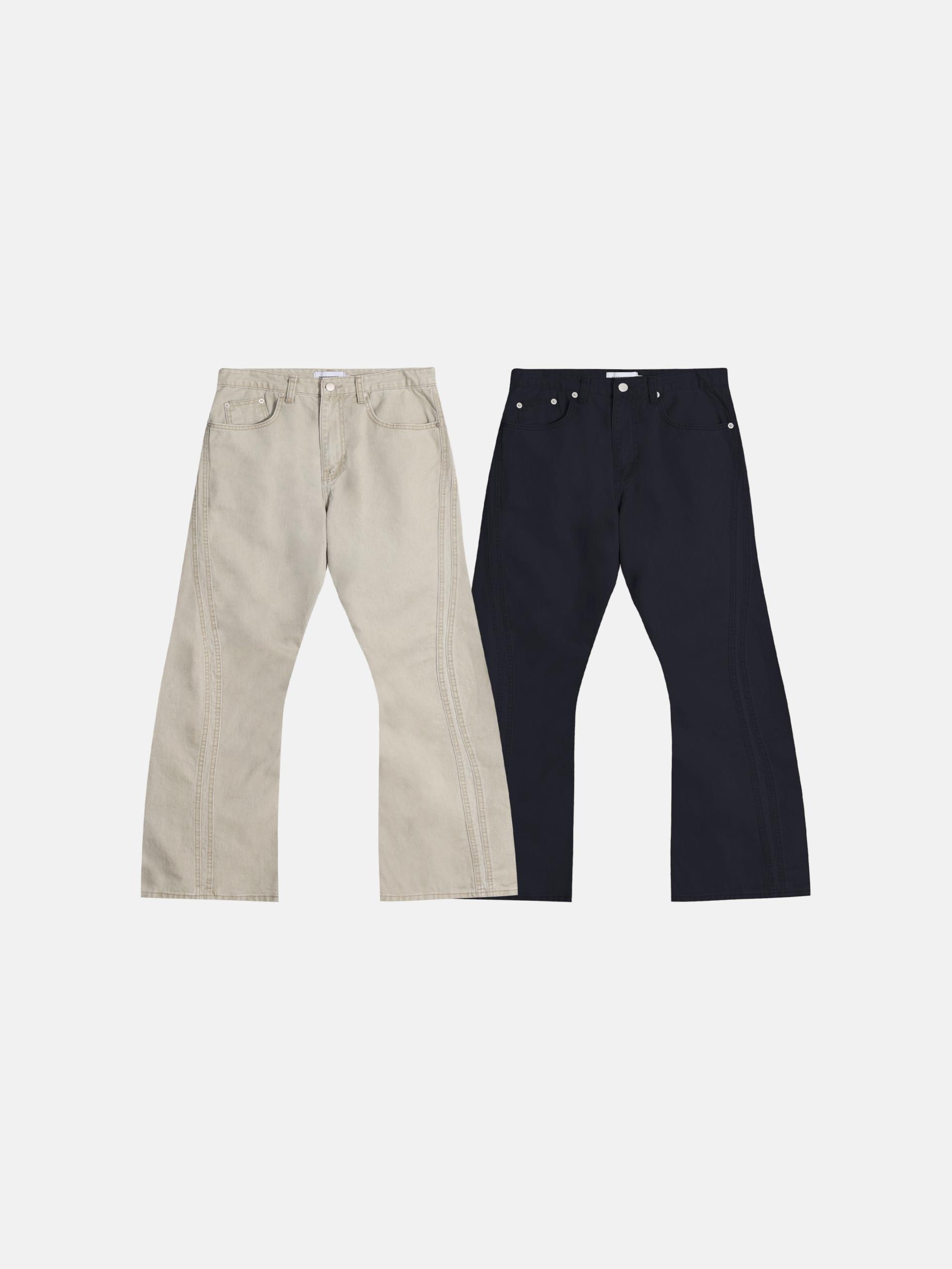 Double pocket curved flare pants