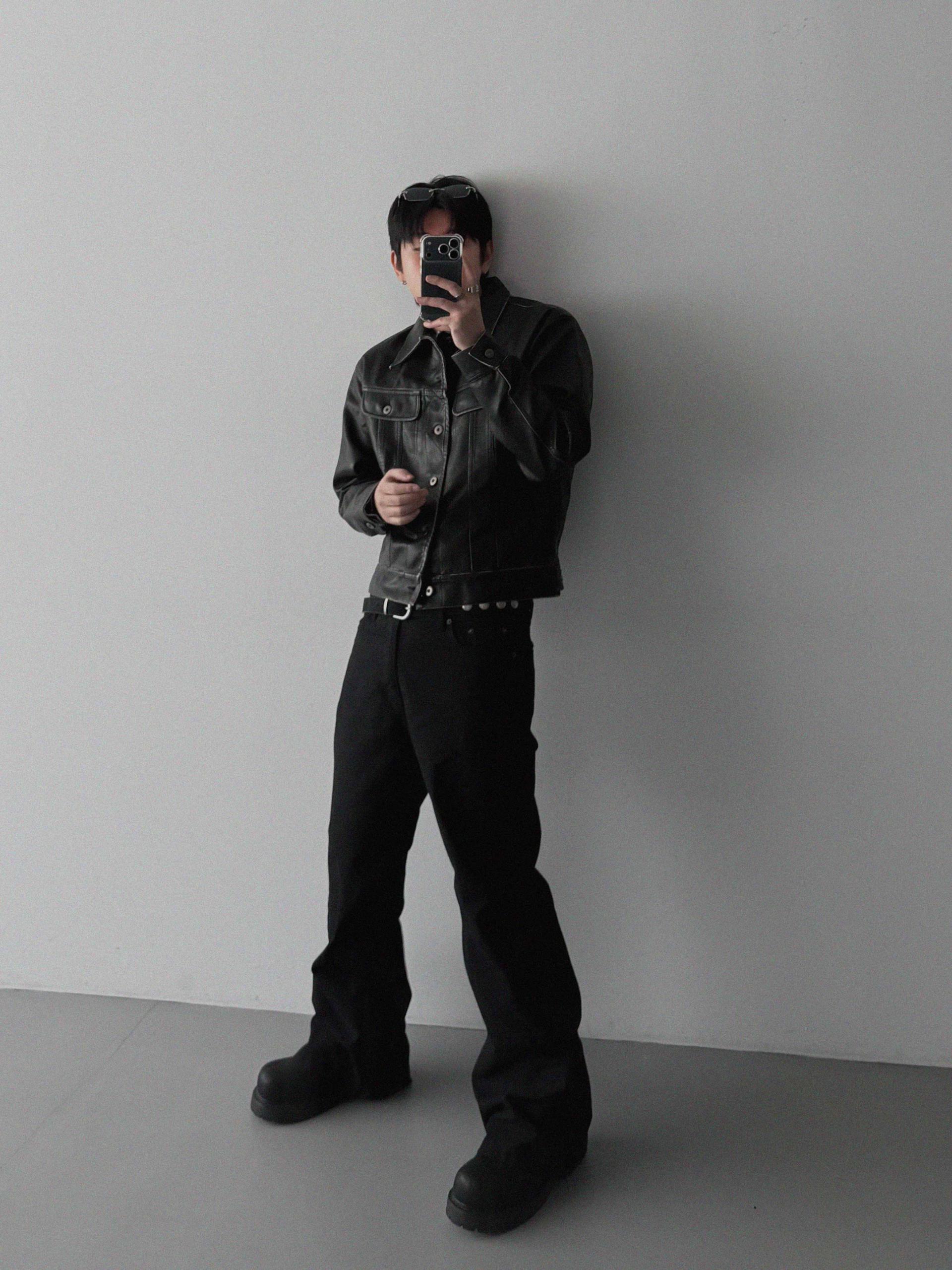 Rex leather trucker crop jacket