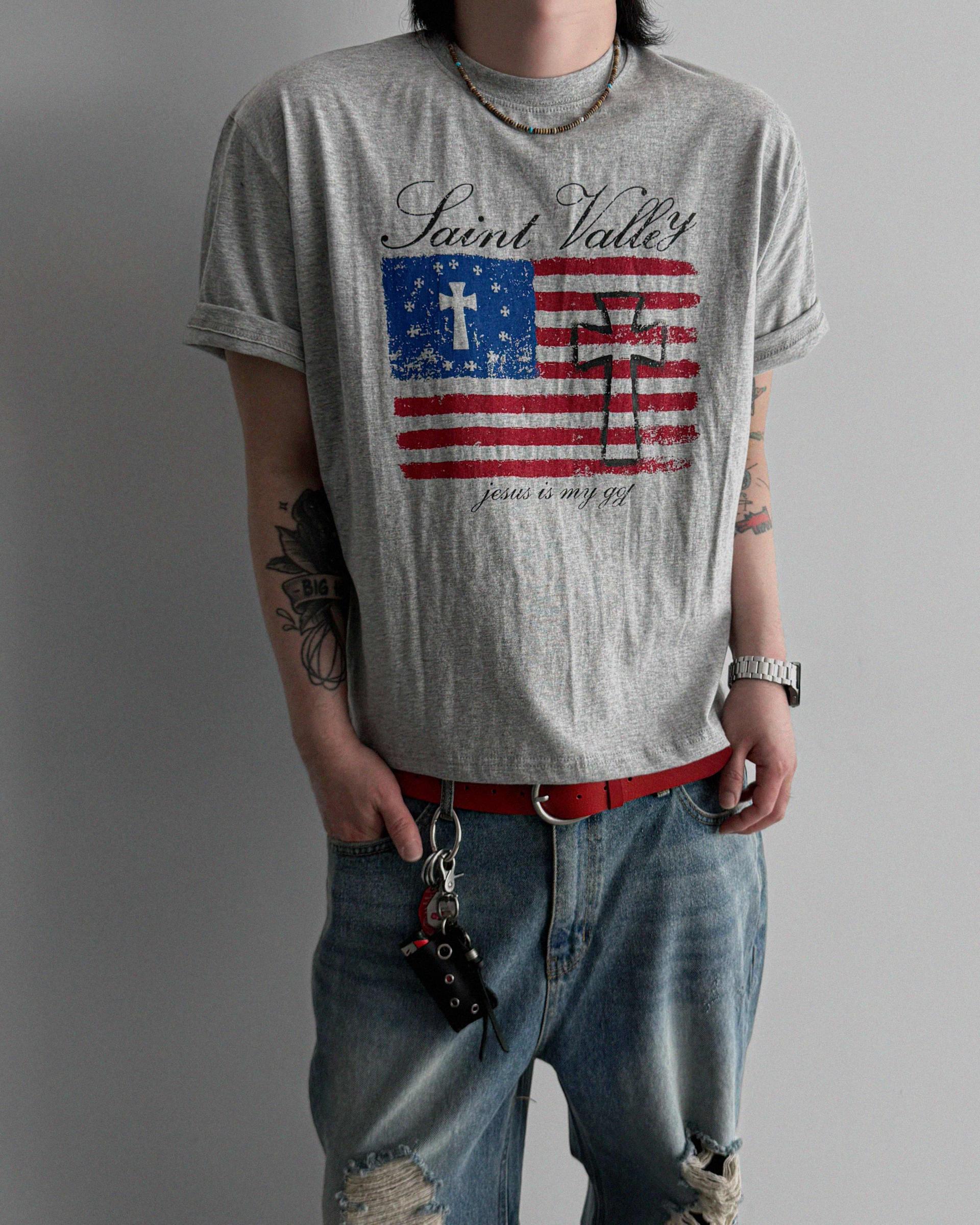 Cross and Stripes crop half t