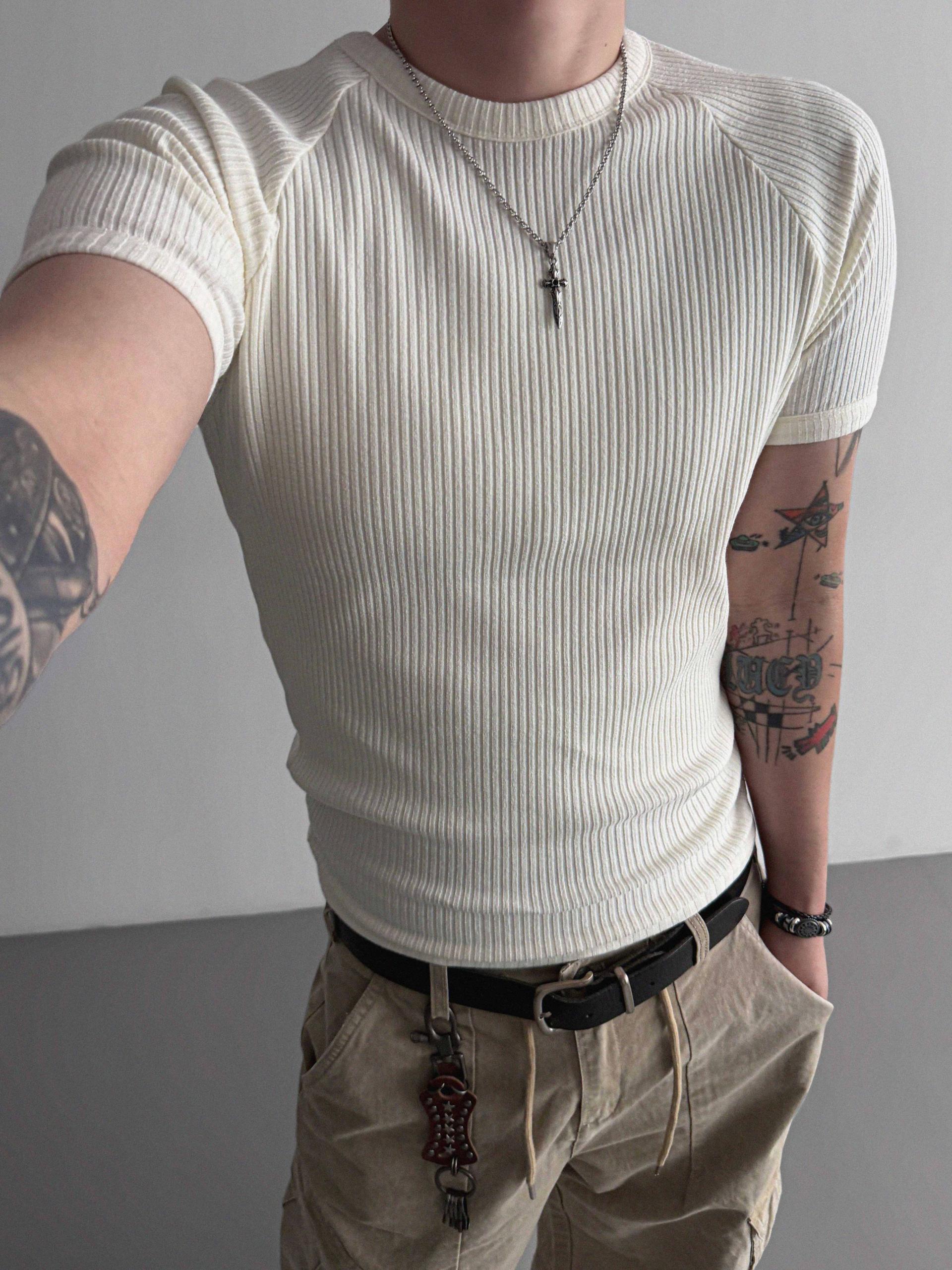 Ribbed raglan muscle half t