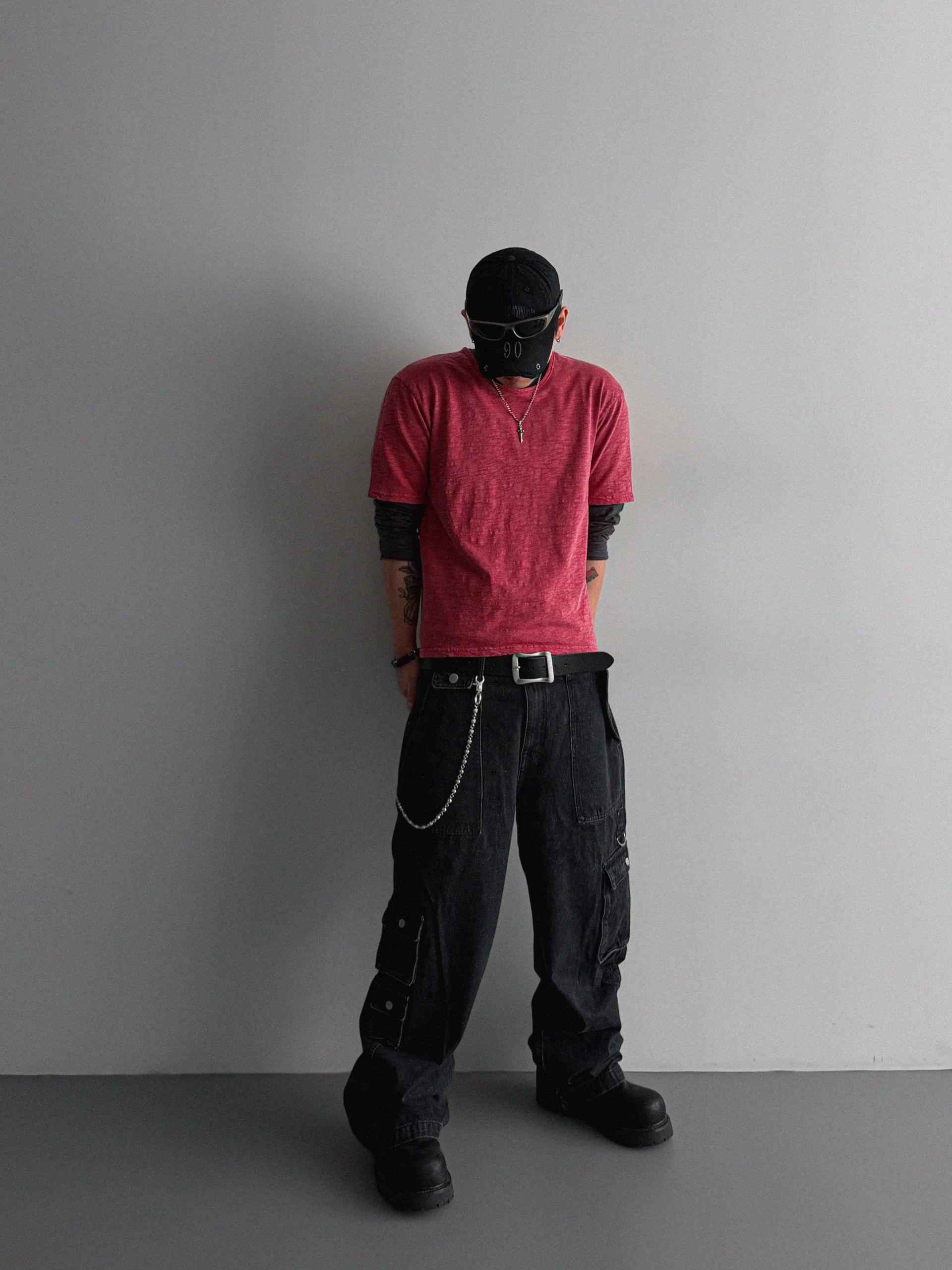 Unbalanced cargo denim pants