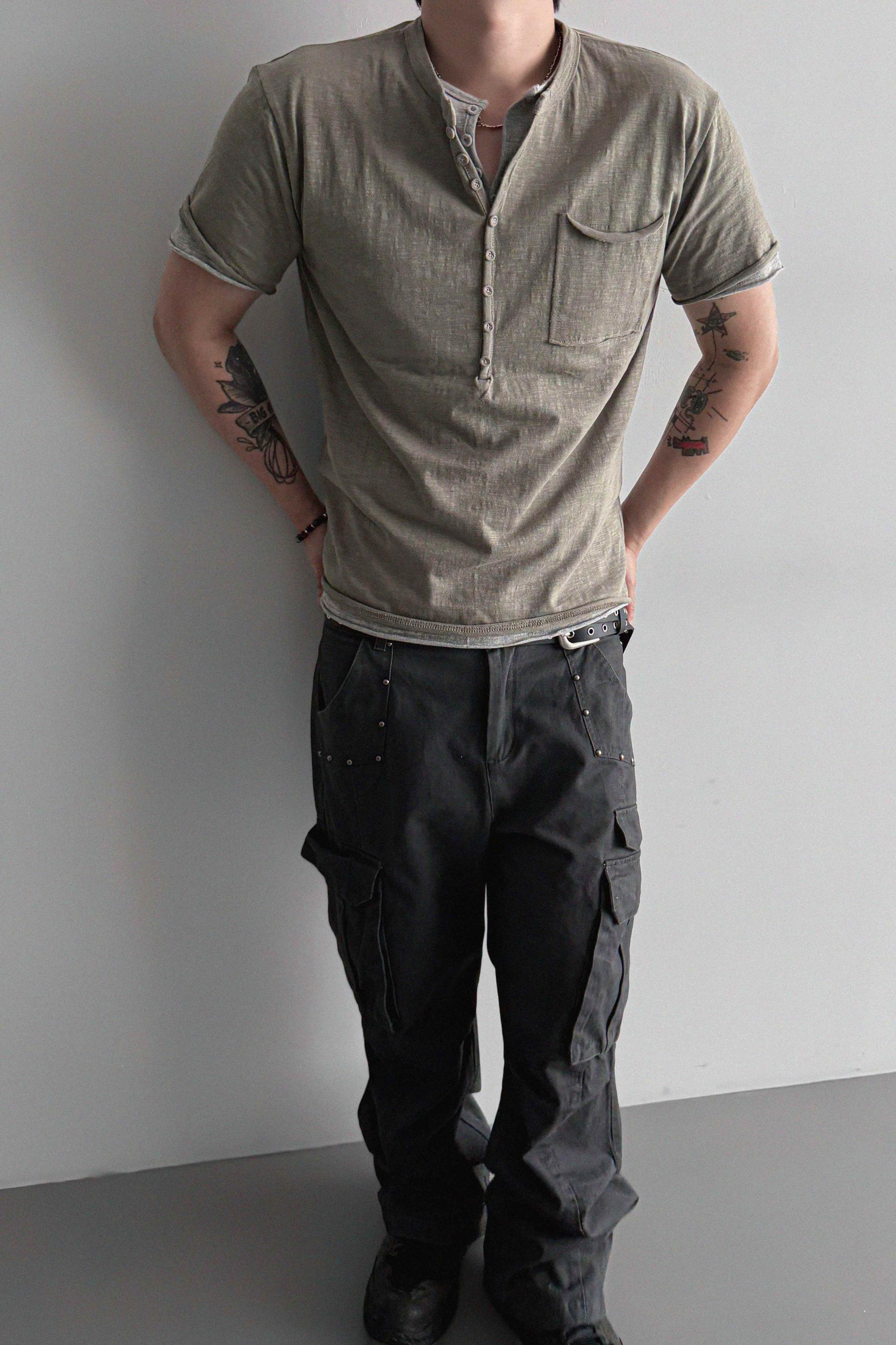 Dying stud cargo flared pants